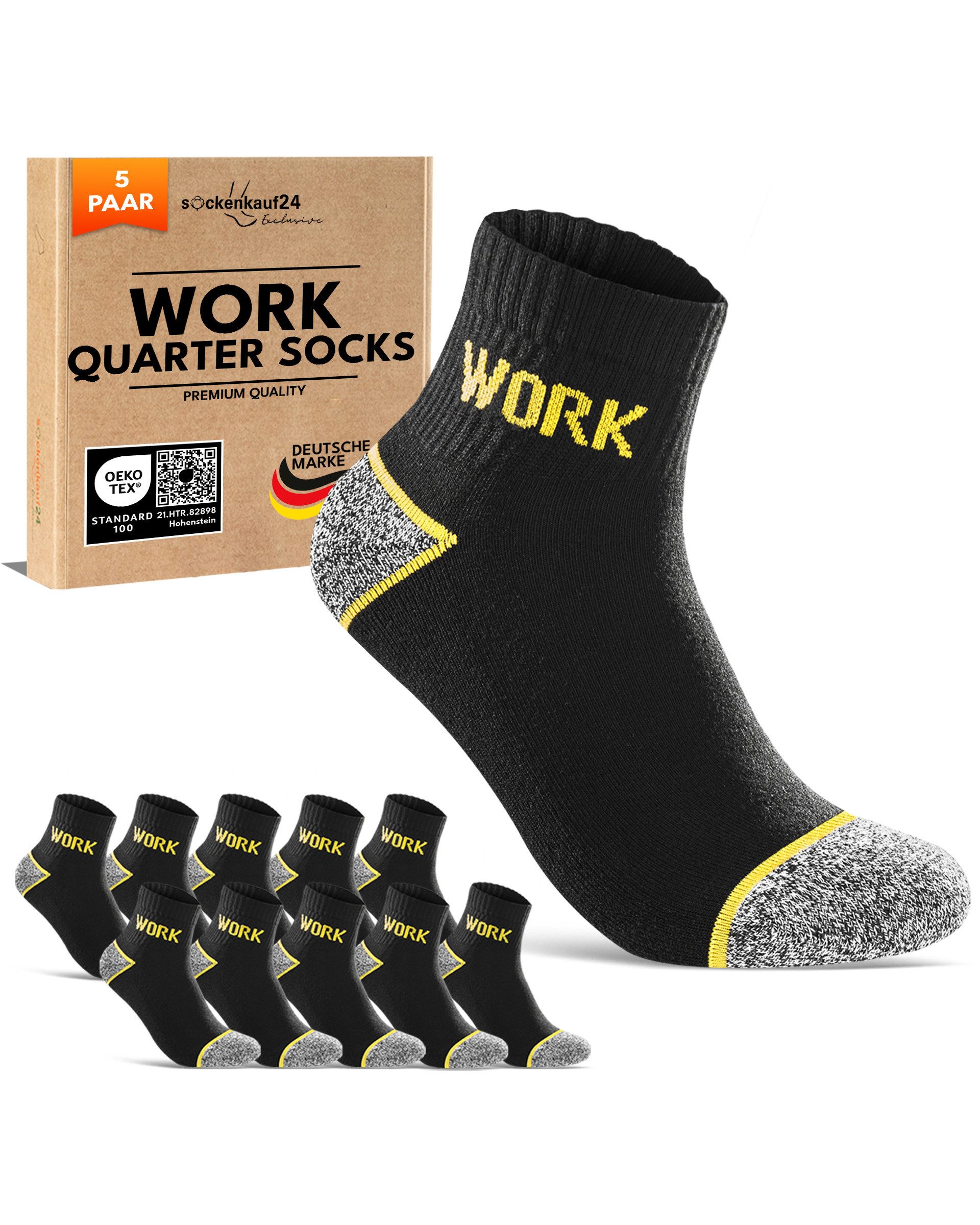 sockenkauf24 Arbeitssocken Herren Kurze Premium WORK Quarter Socken mit Komfortbund, verstärkt (5-Paar) gepolsterte Sohle, ohne Naht, Ferse & Fußspitze verstärkt