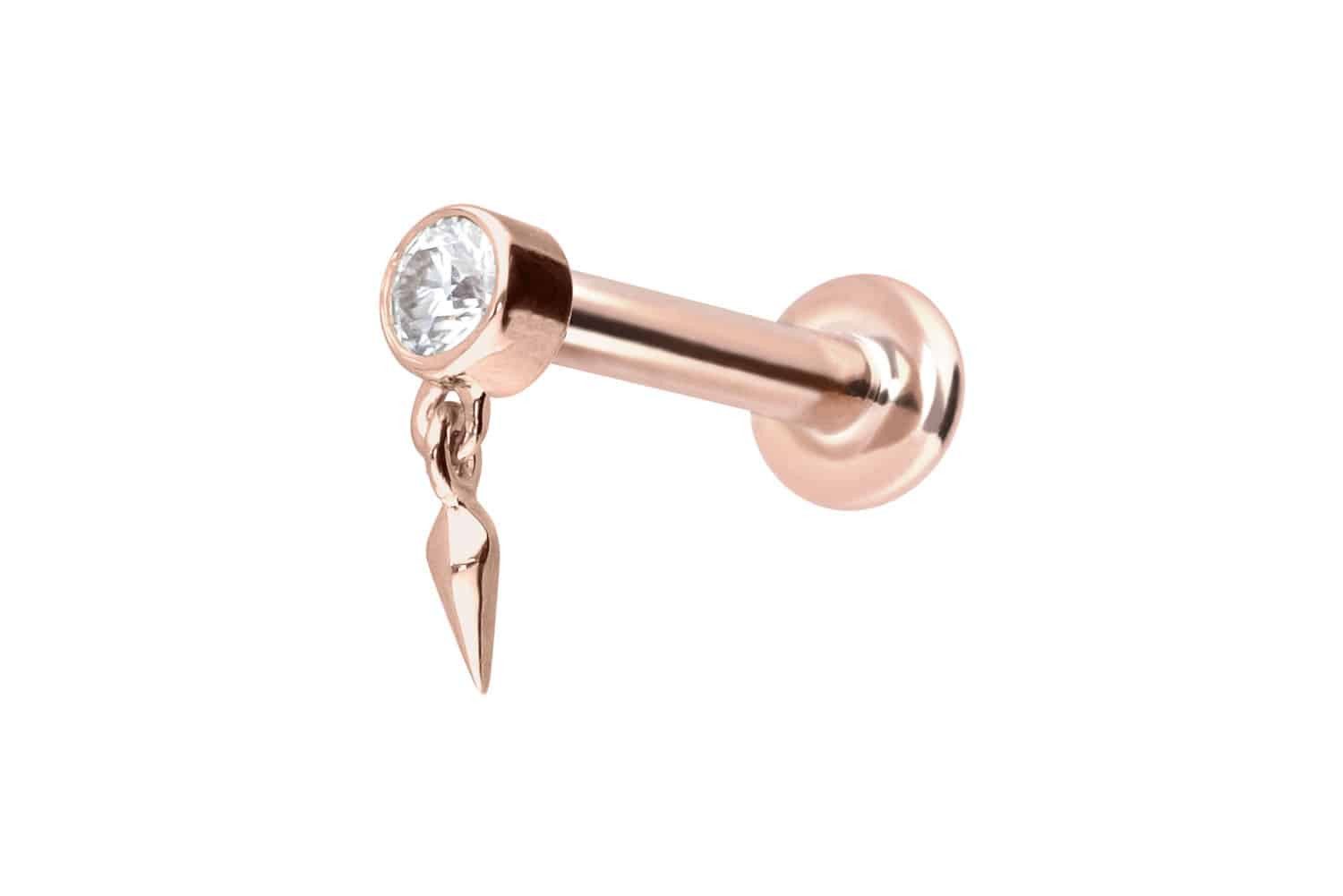 PIERCINGLINE Piercing-Set 14 Karat Gold Labret mit Push Fit MOISSANIT + SPITZE (Labrets, 1-tlg)