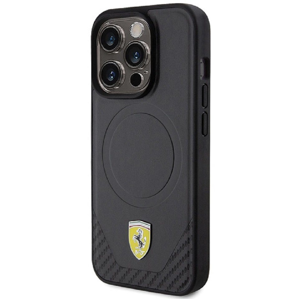 Ferrari Handyhülle Case iPhone 15 Pro MagSafe kompatibel schwarz 6,1 Zoll, Kantenschutz