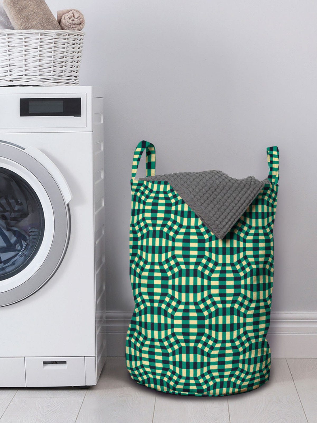 Abakuhaus Wäschesäckchen Wäschekorb für und Rechtecke Plaid Quadrate-Design Waschsalons, mit Griffen Kordelzugverschluss
