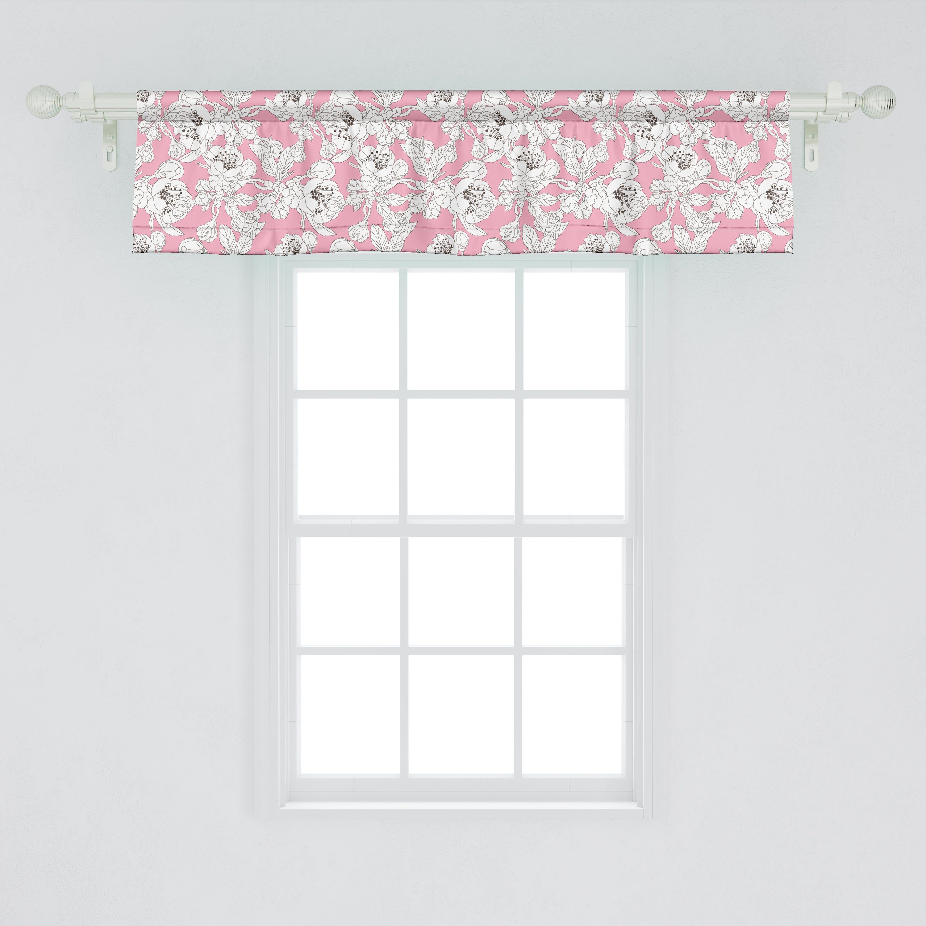 Volant Vorhang Weiche Microfaser, für Rosa Stangentasche, mit Schlafzimmer Frühling Küche Scheibengardine Dekor Abakuhaus, auf Kirschblüte
