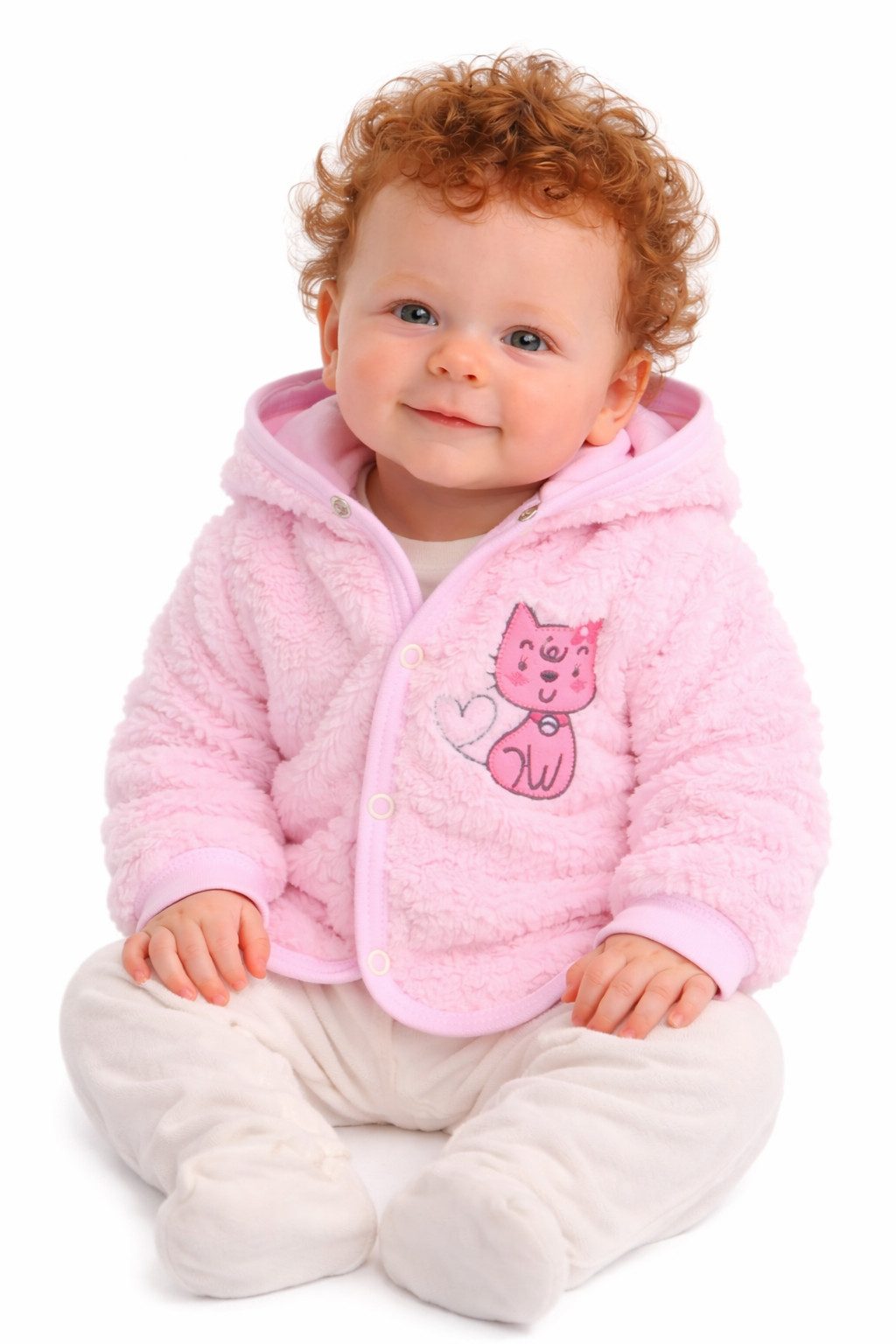 La Bortini Fleecejacke Baby Jacke in Rosa Übergangsjacke in Rosa für Mädchen (Jacke für Mädchen) mit Katzen Stickerei, 68 74 80 86