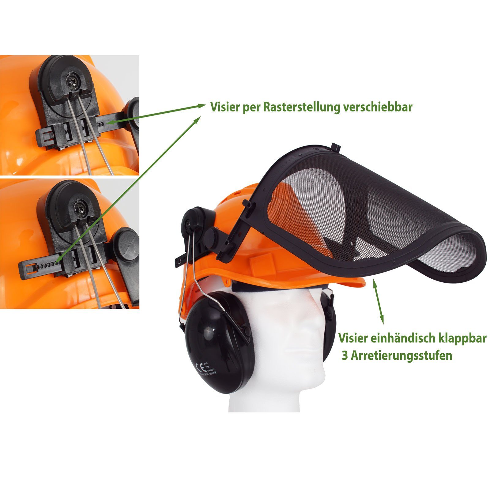 TRUTZHOLM Forsthelm Forstschutzhelm mit Visier und Gehörschutz Schutzhelm 50-66 cm, komfortables Schweißband