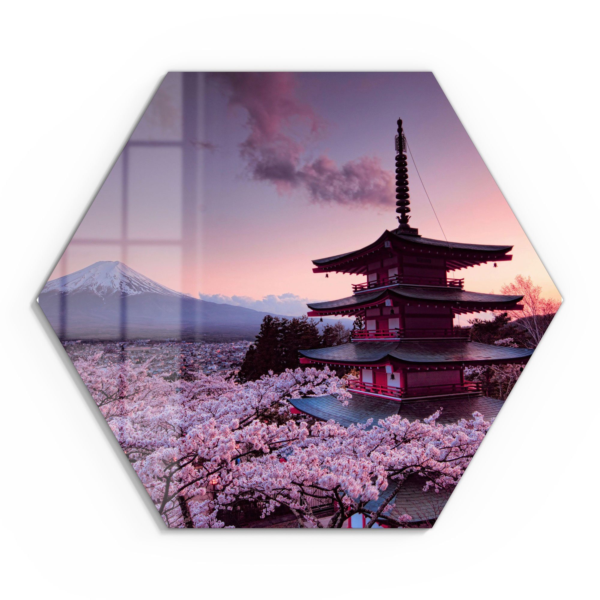 DEQORI Glasbild 'Kirschblüten Tempel Japan', 'Kirschblüten günstig online kaufen