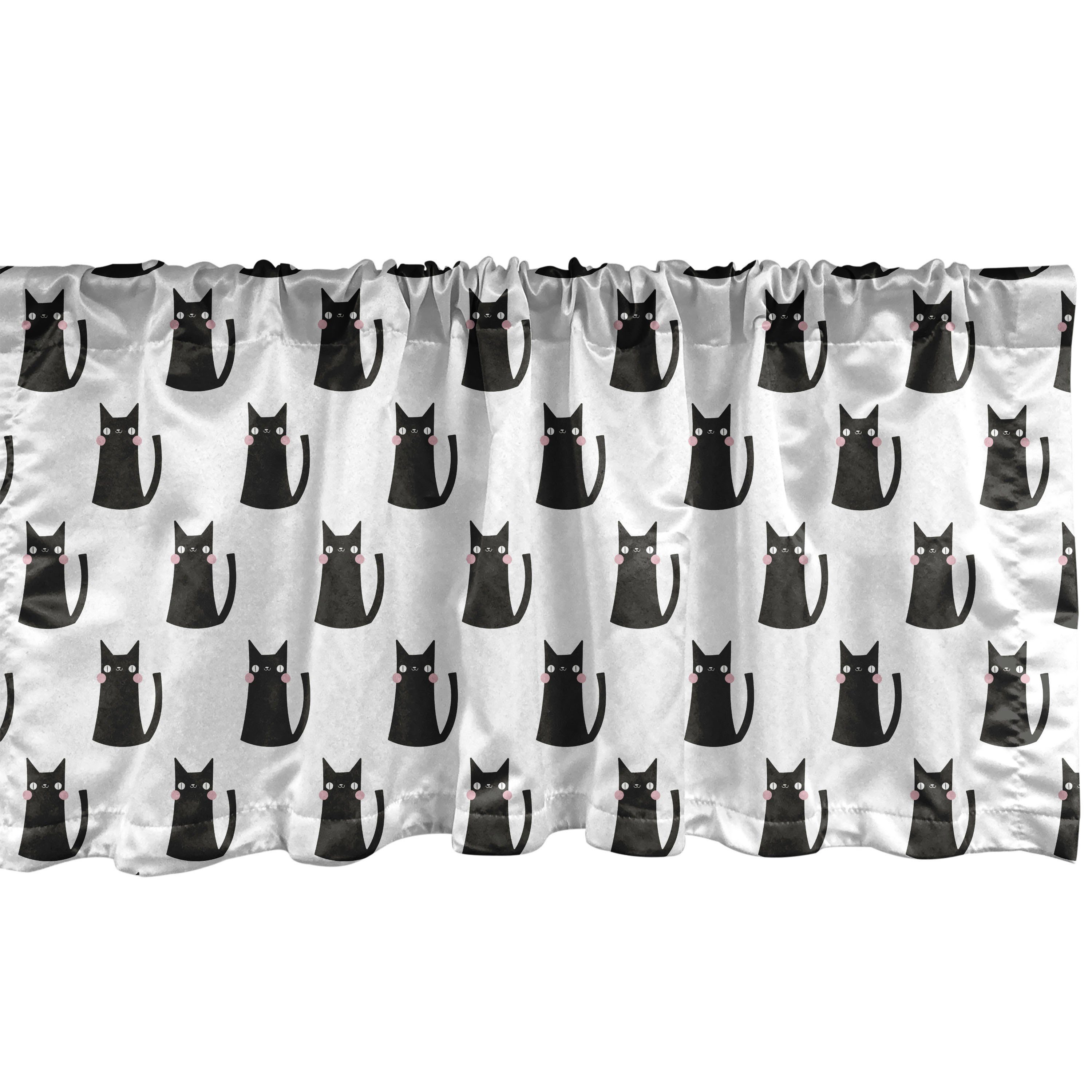Scheibengardine Vorhang Volant für Küche Schlafzimmer Dekor mit Stangentasche, Abakuhaus, Microfaser, Katze Auszugs-Monochrom