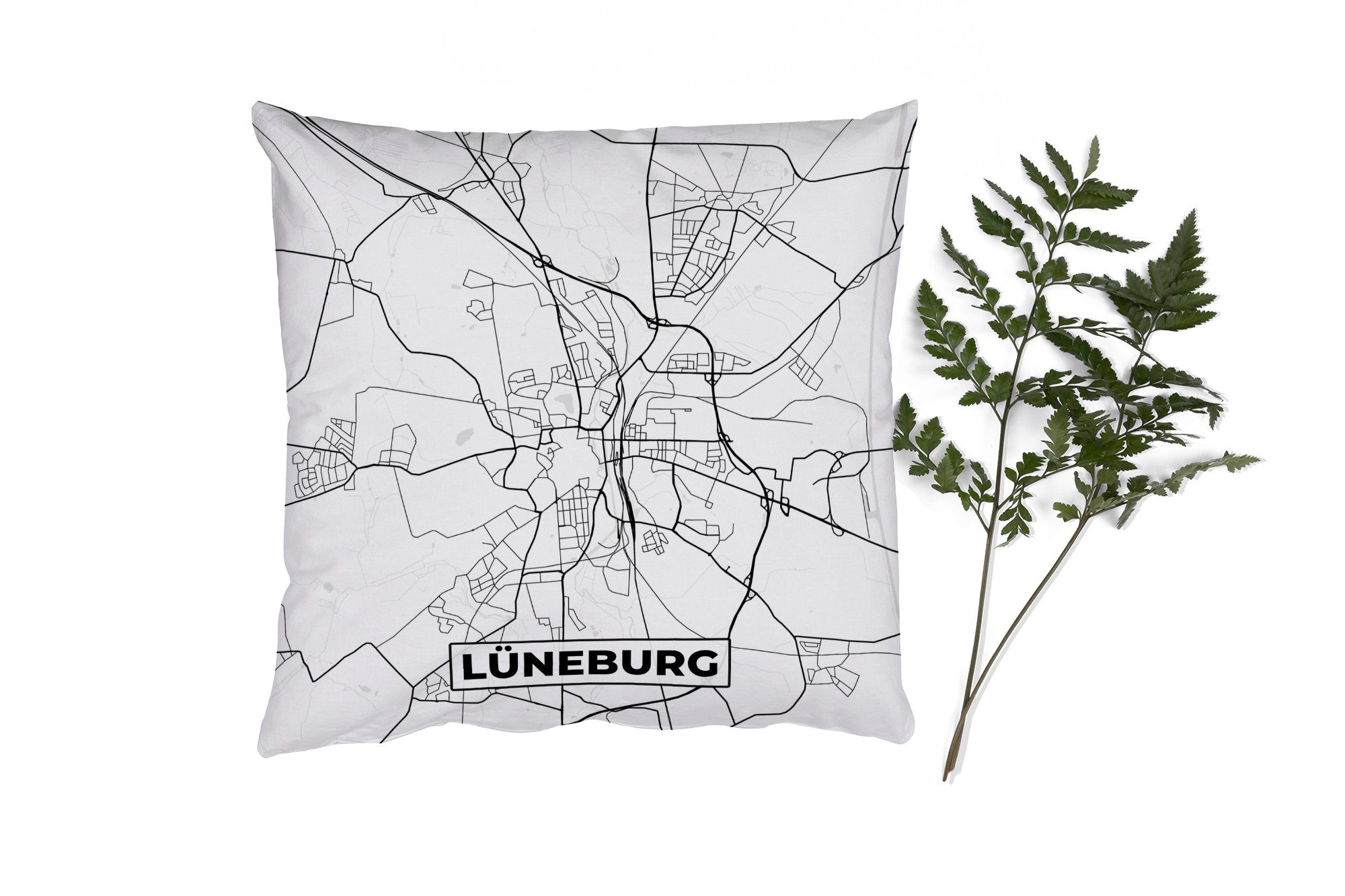 MuchoWow Dekokissen Lüneburg - Karte - Stadtplan, Zierkissen mit Füllung für Wohzimmer, Schlafzimmer, Deko, Sofakissen