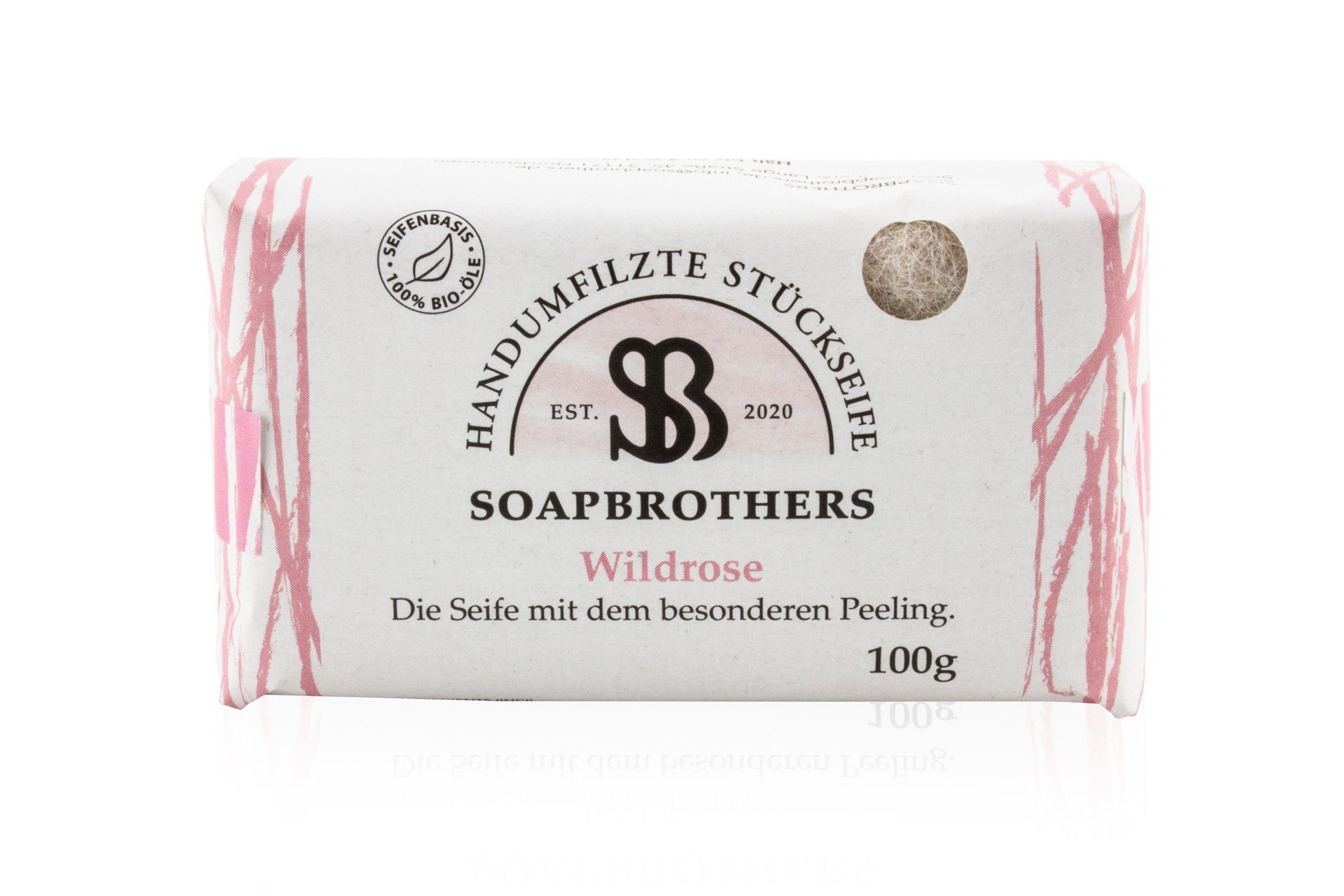 Wild 4-mal Filzseife, Stückseifen 1-tlg., - Bis nachhaltiger mit herkömmliche zu 100g, Bio als in Naturkosmetik Soapbrothers - Verpackung Rose Naturkosmetik ergiebiger Handseife Seife Filzmantel