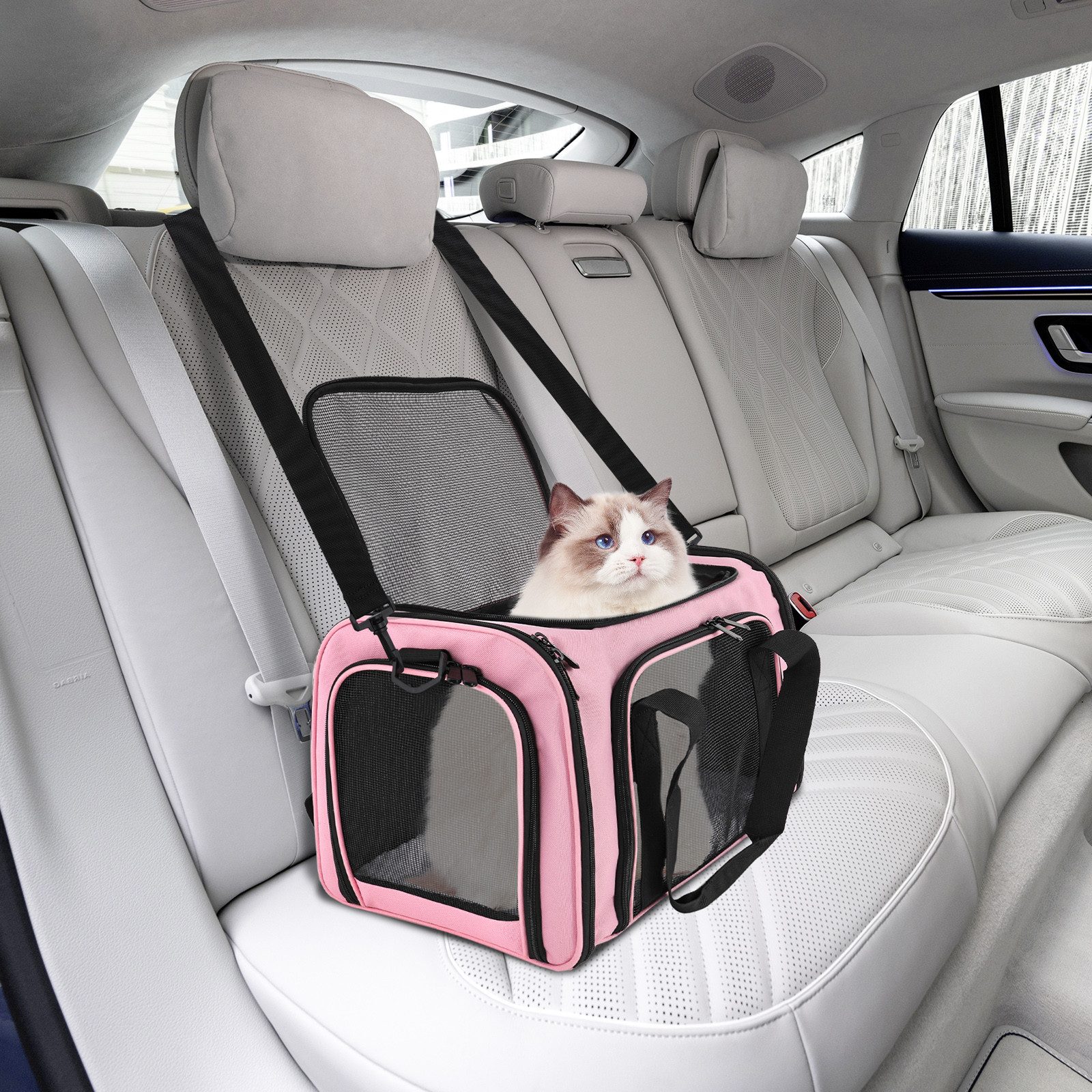 CALIYO Tiertransporttasche Hundetasche Transportbox, Atmungsaktive und Faltbare Hundebox Katzen bis 6,00 kg, mit Verstellbarem Schultergurt Katzentransportkäfig mit Plüschmatratze