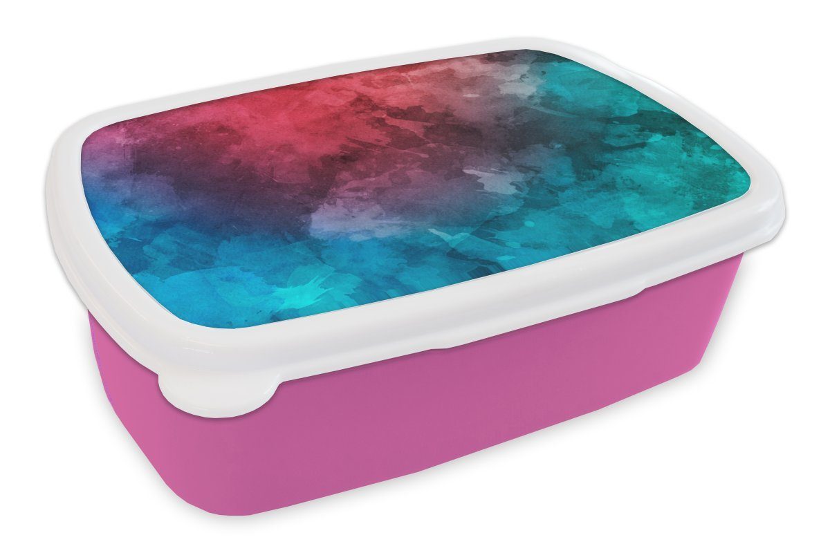 MuchoWow Lunchbox Aquarell - Rot - Blau - Grün, Kunststoff, (2-tlg), Brotbox für Erwachsene, Brotdose Kinder, Snackbox, Mädchen, Kunststoff rosa