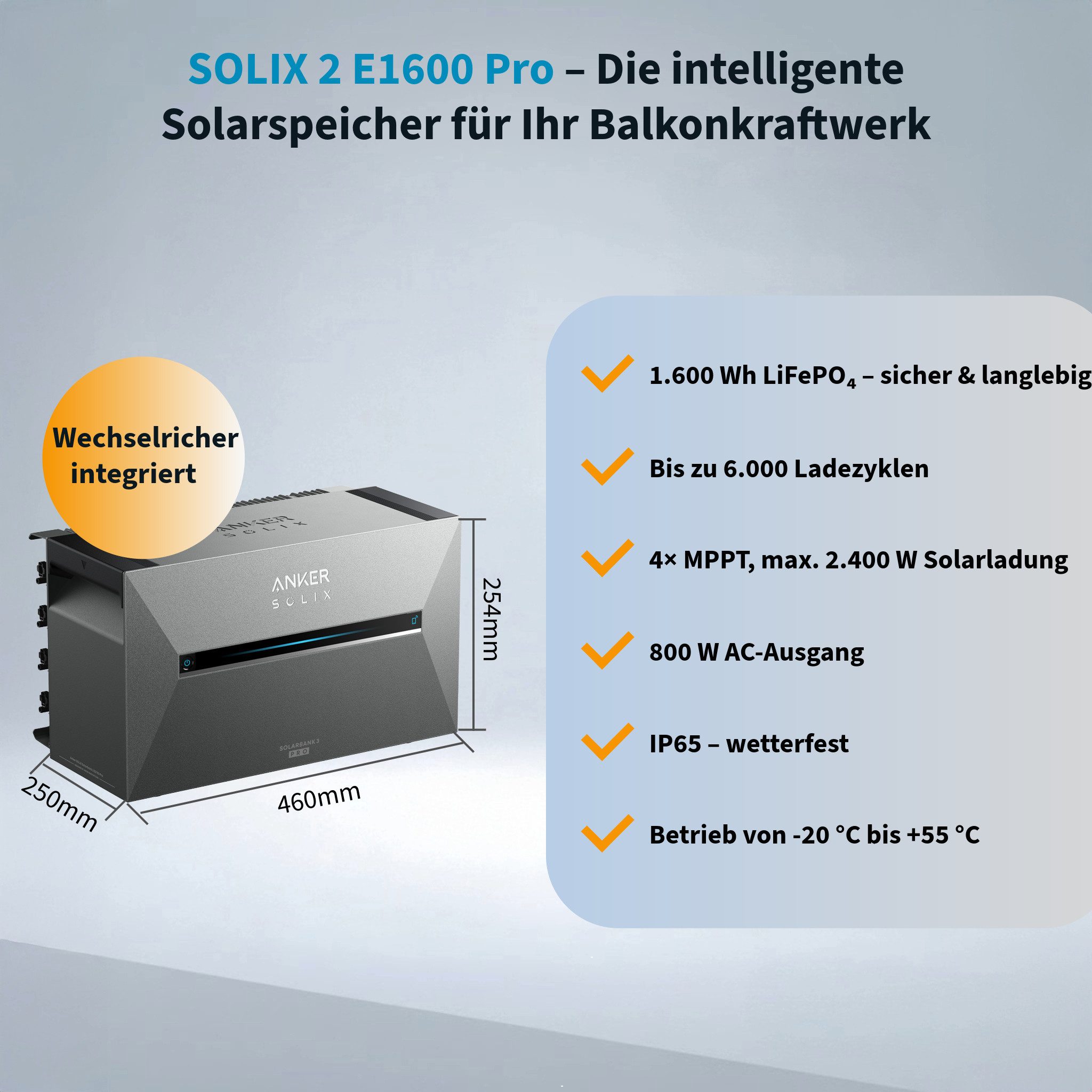 Anker Balkonkraftwerk Solix 1820W Photovoltaikanlage Komplettset mit Solarbank E1600 2 Pro, 1820 W, N typ Glas-Glas, Vollschwarz, (Set, 4-St., 4 Solarmodule+1 Anker Solix 2 Pro+0/1 Smarte Meter +0/1/2 BP1600), integriertem Wechselrichter, Wifi, Bluetooth, IP67