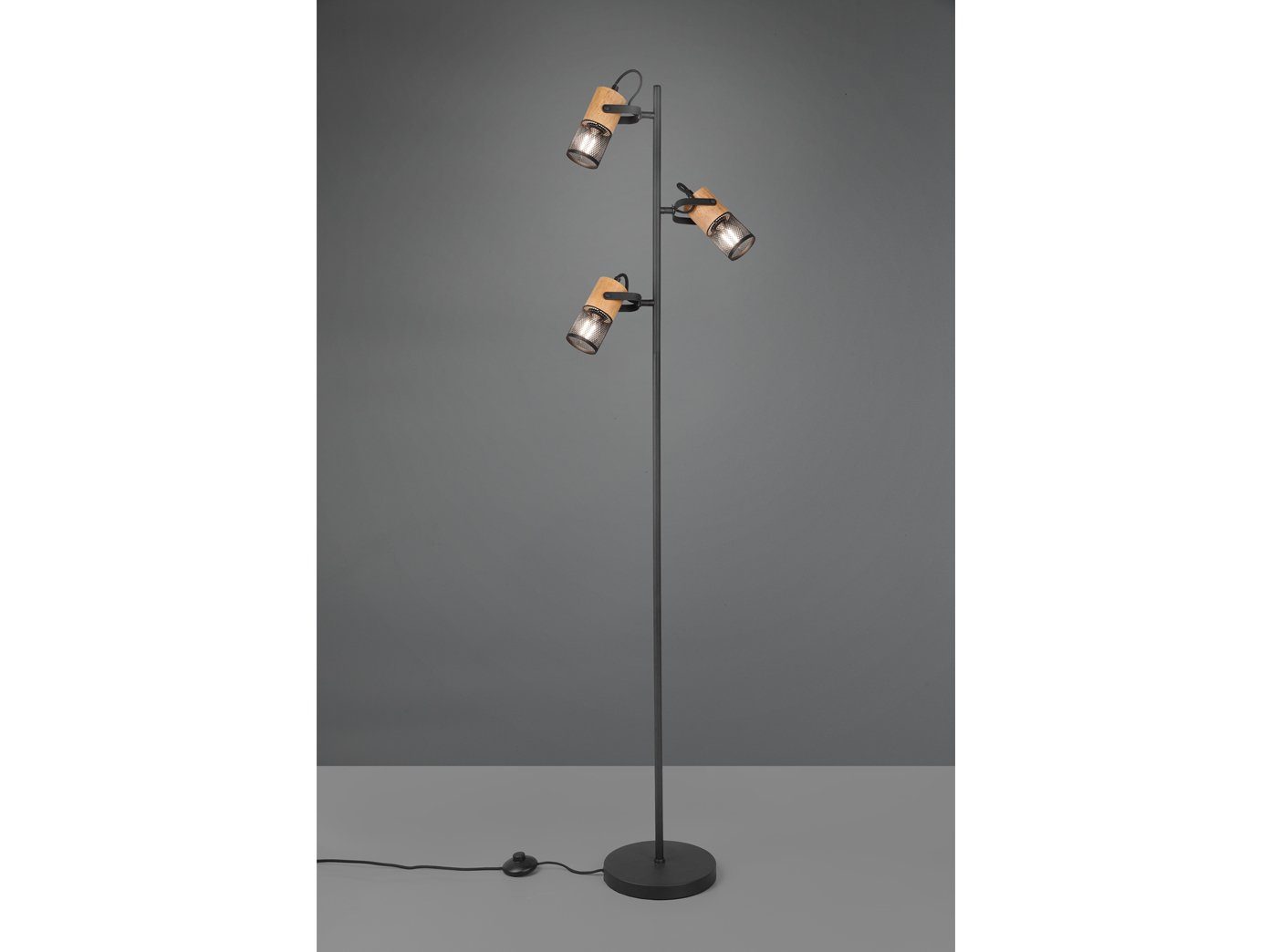 meineWunschleuchte LED Stehlampe, LED wechselbar, Warmweiß, Lampenschirm mit Holz Leselampe minimalistisch, 3-flammig Höhe 150cm