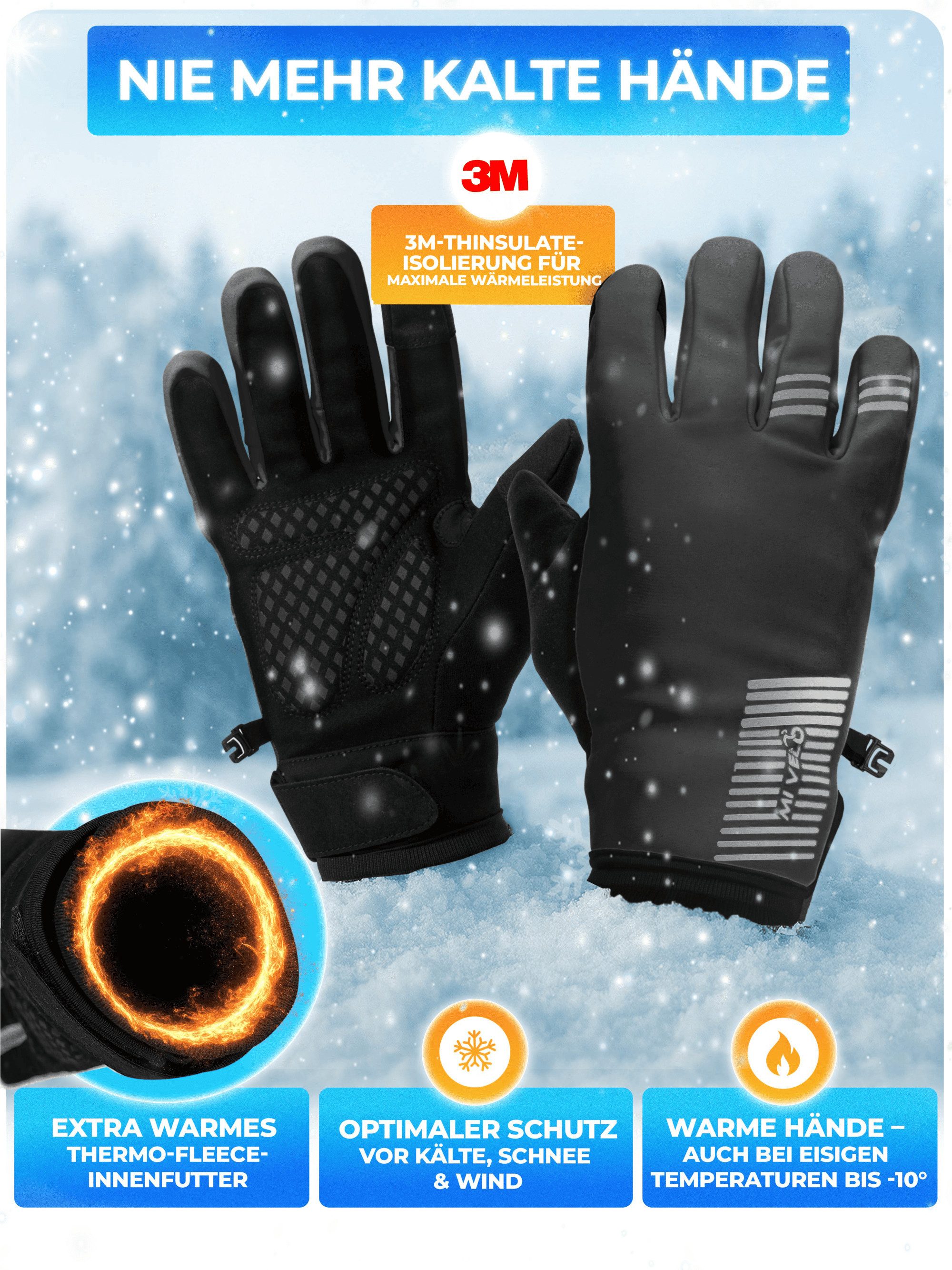 MIVELO Fahrradhandschuhe extra warme Thermo-Fleece Winterhandschuhe wasserfest und winddicht 3M-Thinsulate Isolierung