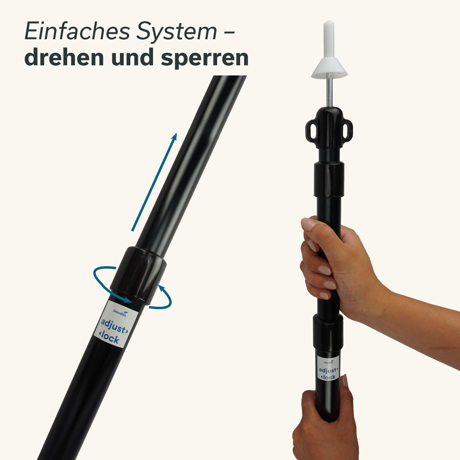 Skandika Zeltstange Teleskopstangen für Sonnensegel, Zelt, Vorzelt, Tarp, Markise, (Fixierung durch Drehen des Stabes), 86,5 – 227cm, stufenlos ausziehbar, Tragetasche, Schutzkappen, Camping