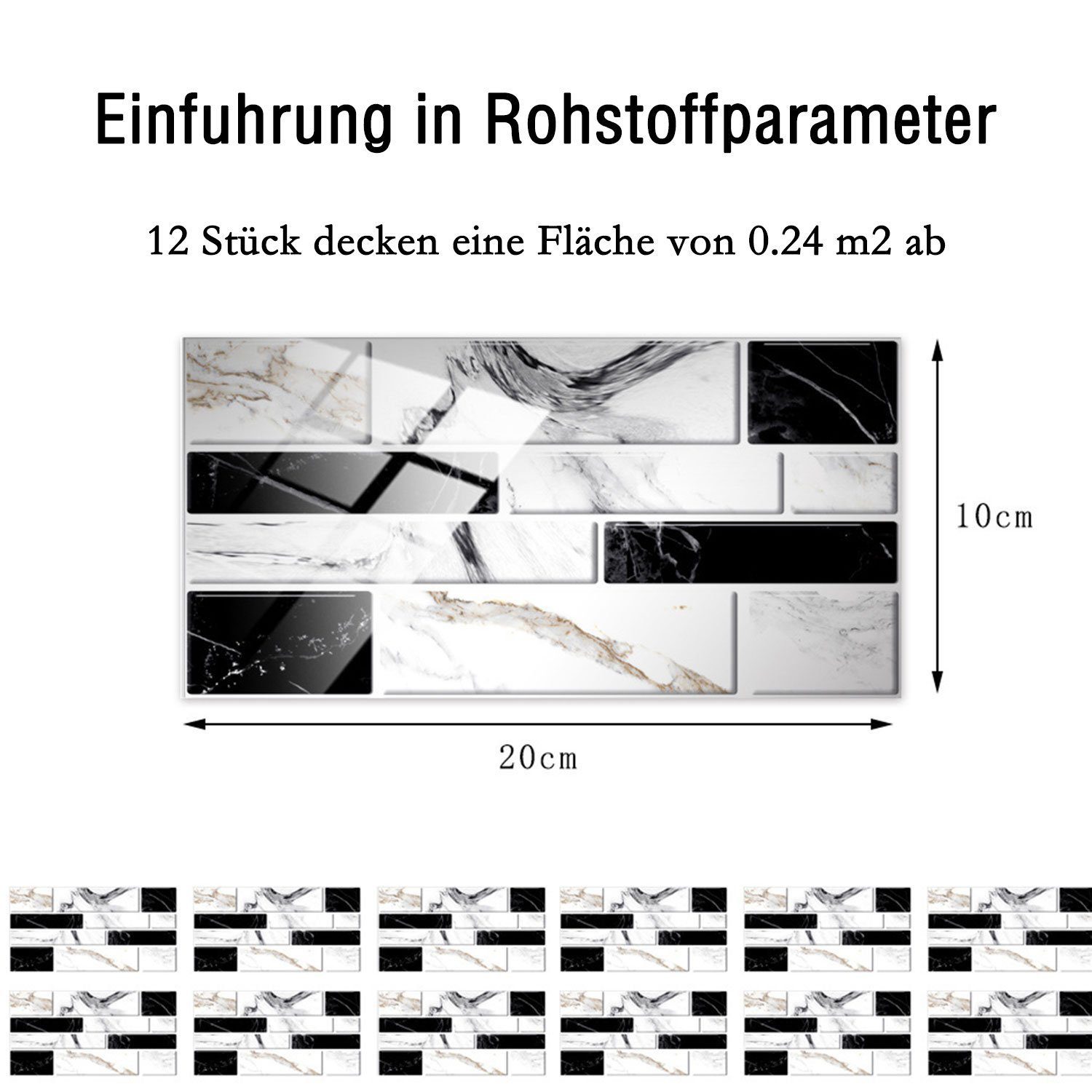 BYSURE Fliesenaufkleber (48 St), Selbstklebende Fliesenaufkleber 20x10cm