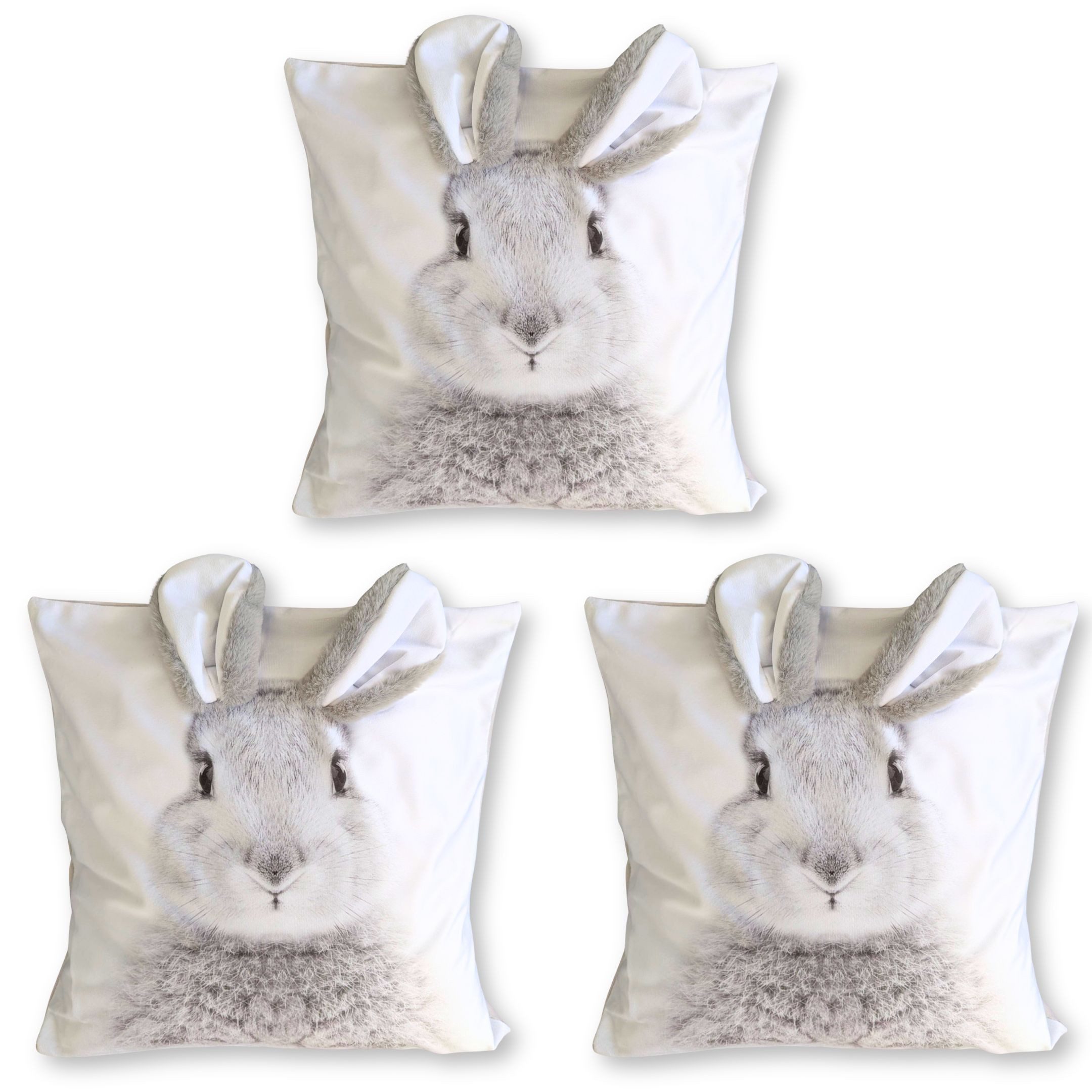 Bada Bing Kissenhüllen Hase mit Schlappohren 3er Set Kissenbezug Dekokissen Ostern, (3 Stück), 3D Optik