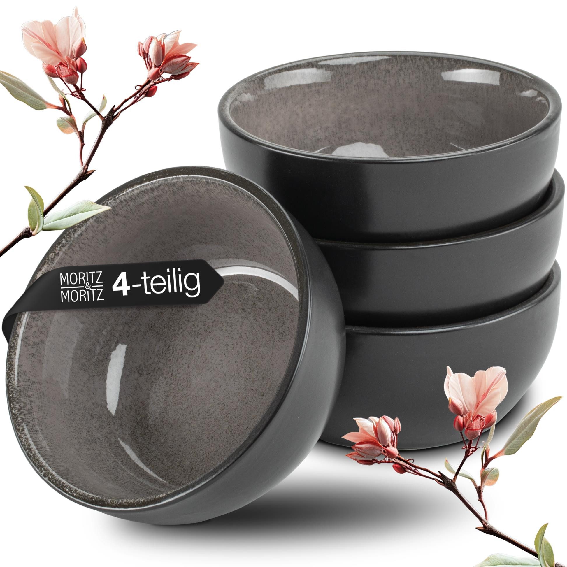 Moritz & Moritz Suppenschüssel VIDA 4tlg Miso Чаши Anthrazit (ohne Servierbrett), Porzellan, (Set, 6-tlg, 6-tlg), Japanisches Geschirr Set aus Keramik
