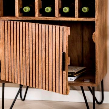 RINGO-Living Kommode Massivholz Weinschrank Boni mit Tür in Natur-dunkel und Schwarz-matt, Möbel