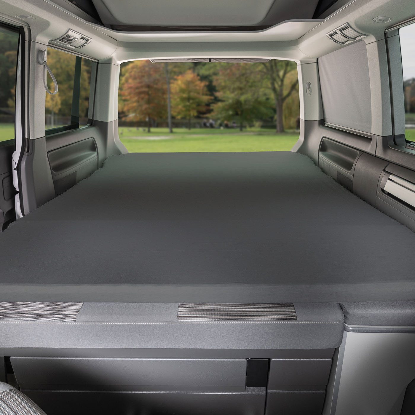 BLACK FOREST FOX Spannbettlaken Spannbettlaken VW Faltbett T7 California Beach OEKO-TEX® Grau, Baumwolle, Gummizug: rundum, passgenau