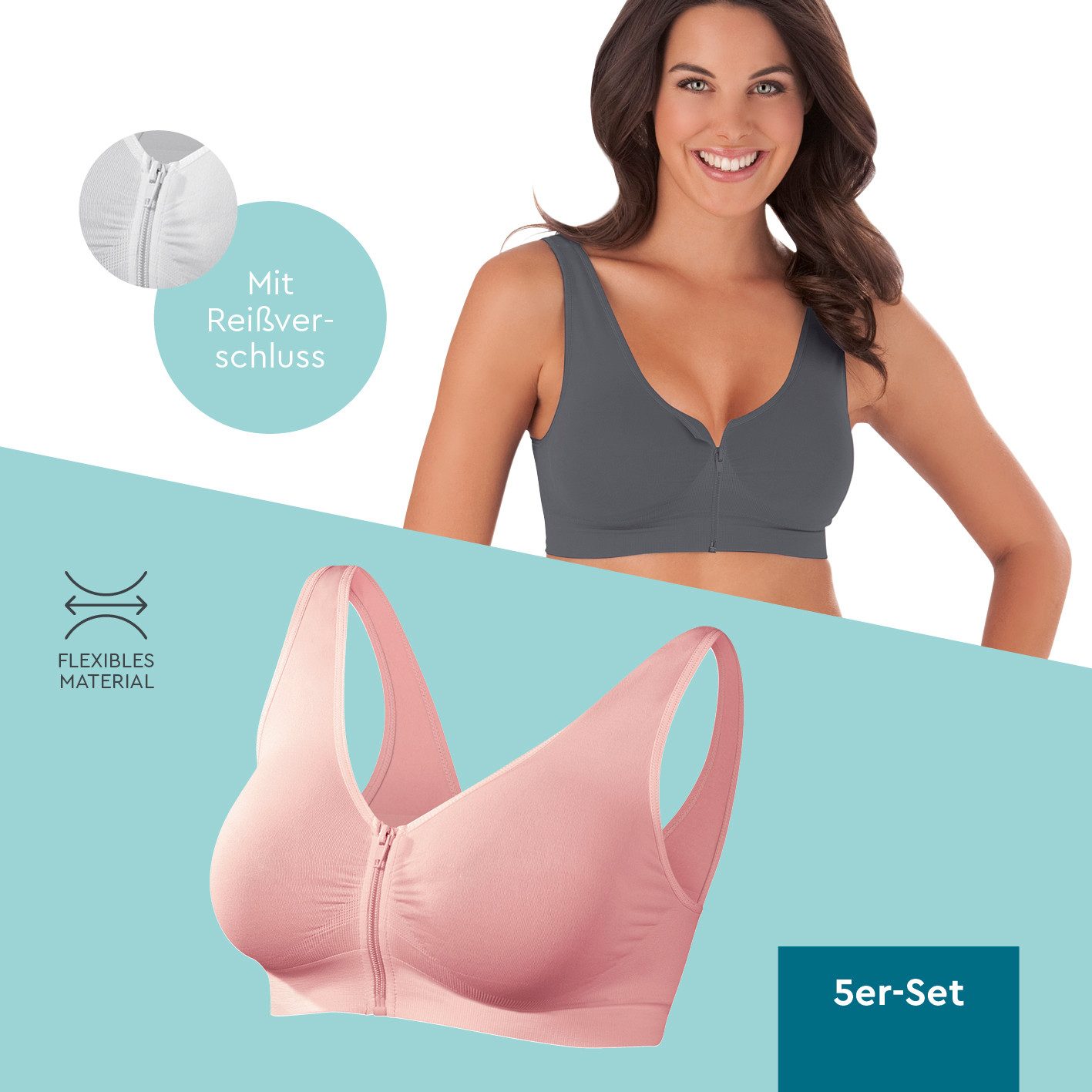 SLIMmaxx Bügelloser BH Traum-BH mit Reißverschluss 5er-Set -Gr. L - mehrfarbig (5-tlg)