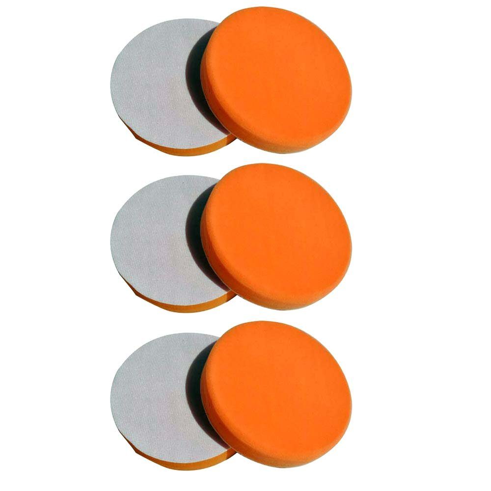 Polierschwämme 150mm, 6 150mm Auswaschbar, Reißfest - (Set, MEDIUM, St), Polierschwamm Klett-Aufnahme, orange 6x Duke-Handel