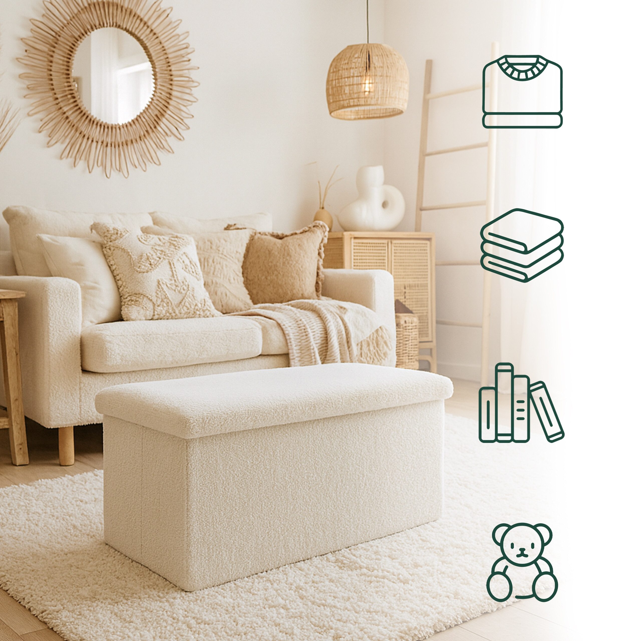 relaxdays Sitzbank aus Teddystoff, weiß