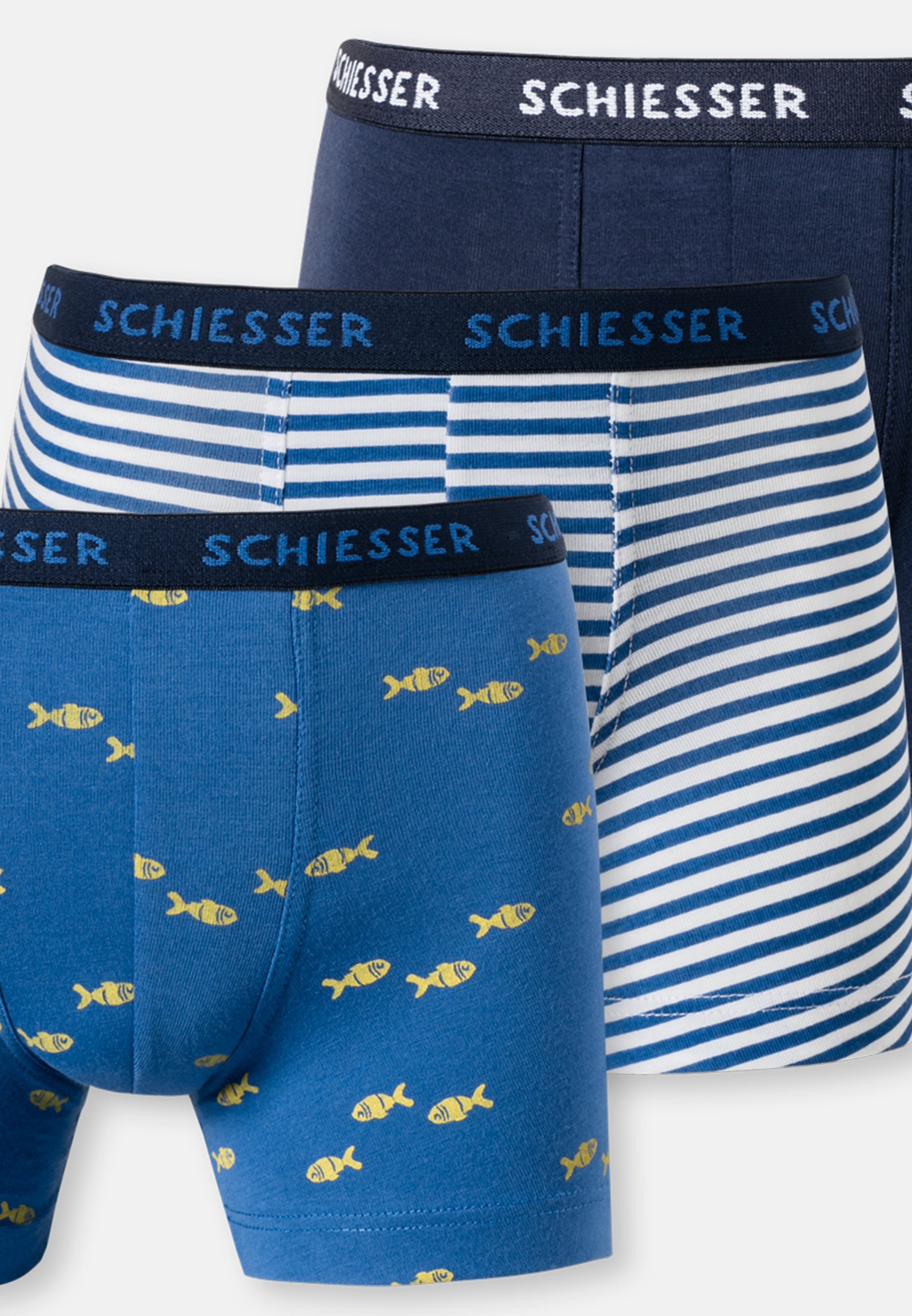 Schiesser 9-St) 901 Organic / - Pant Cotton 95/5 Boxer 9er - Ohne - Short Baumwolle Blau Boys (FS23) Teens Retro Eingriff Retro Pack (Spar-Set, -