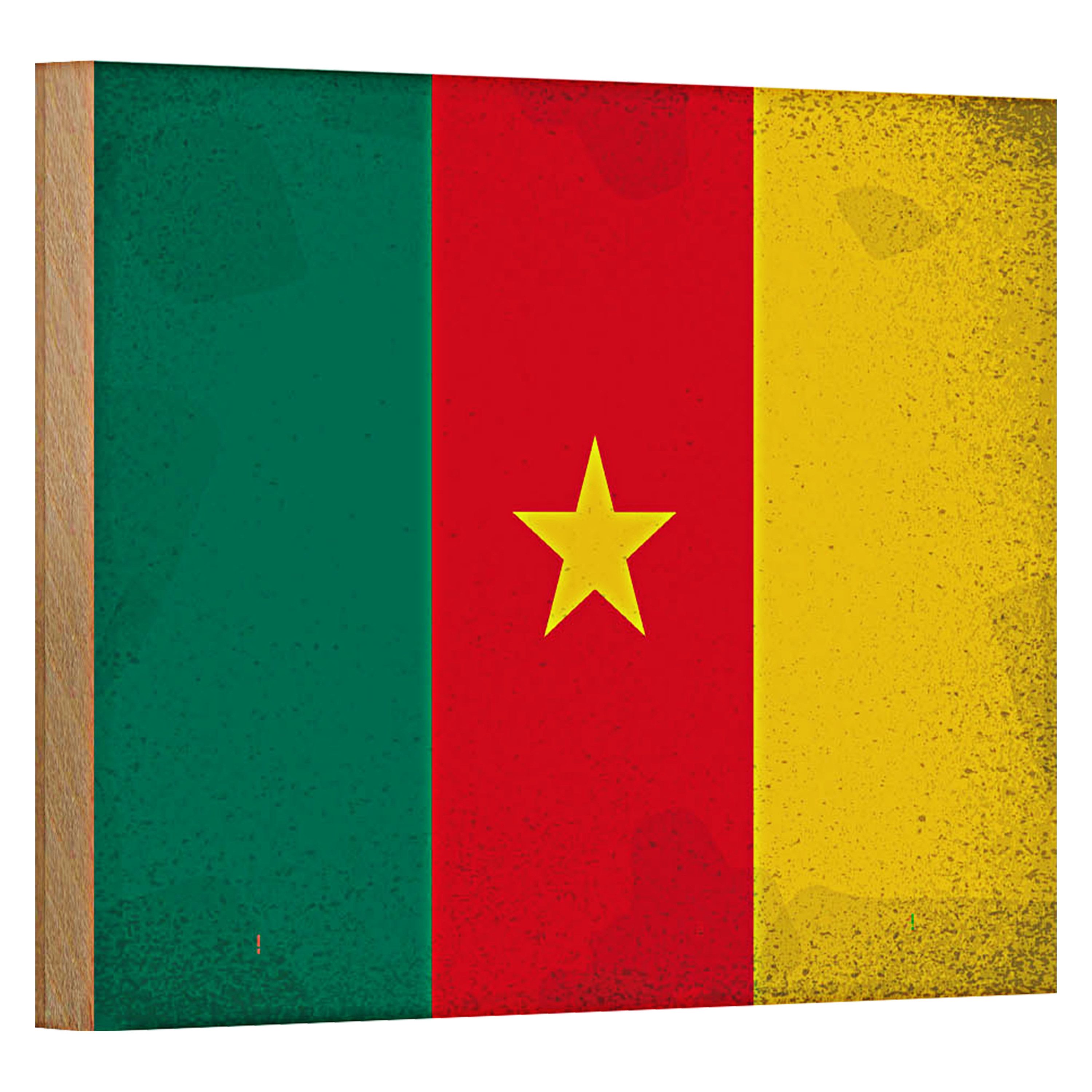 Roomando Holzbild Flagge Kamerun 18x12cm Flag of Cameroon Vintage