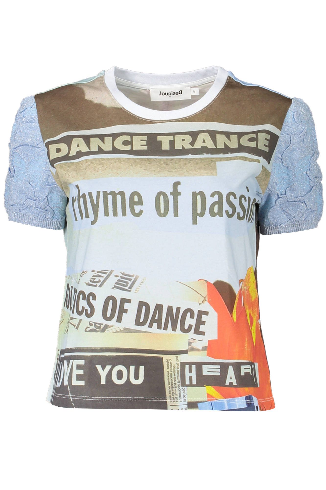 Desigual T-Shirt Damen Kurzarm T-Shirt Blau mit Print & Rundhals -