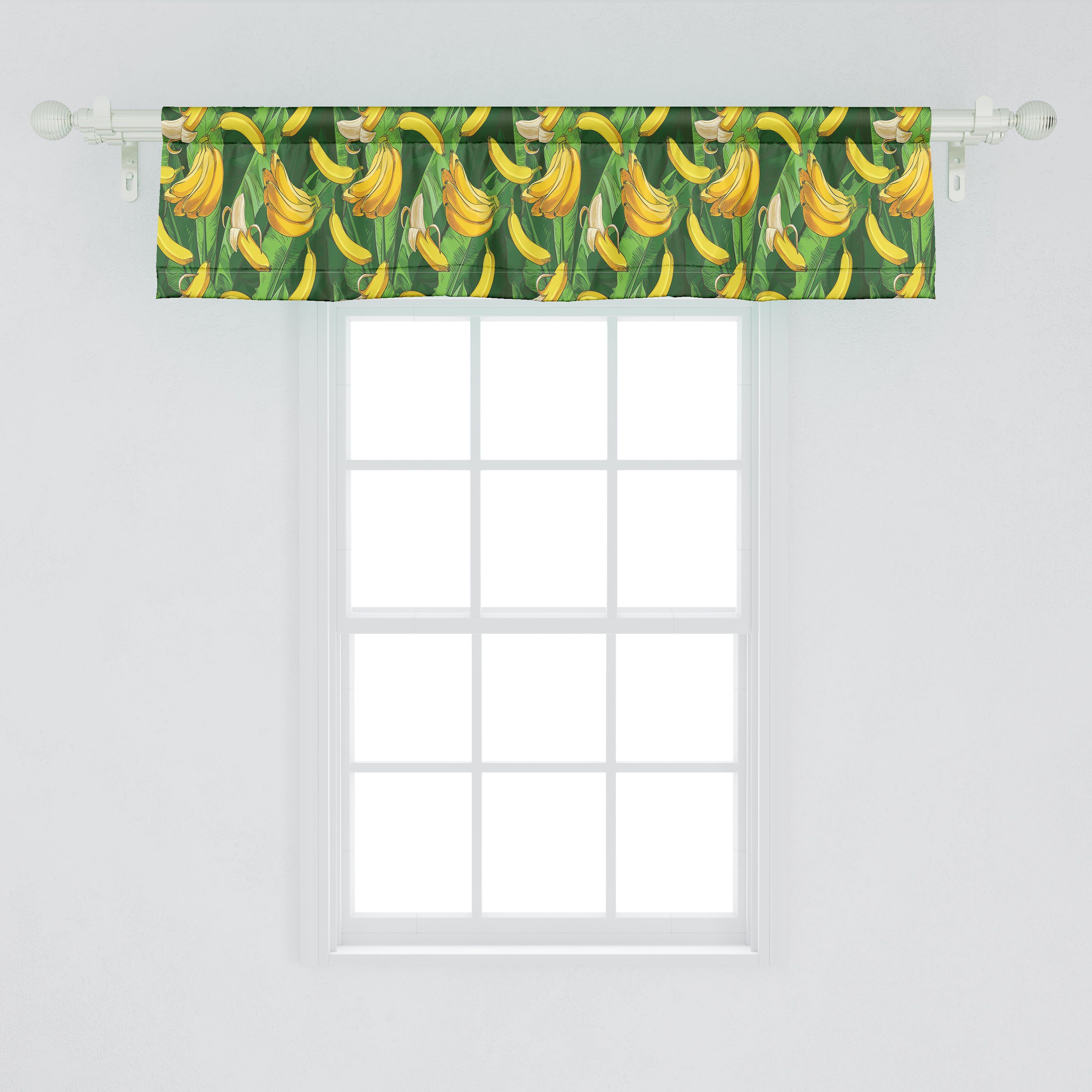 Schlafzimmer für Exotisch Microfaser, Dekor Bananen-Frucht-Palmblätter Küche Stangentasche, Abakuhaus, mit Scheibengardine Vorhang Volant