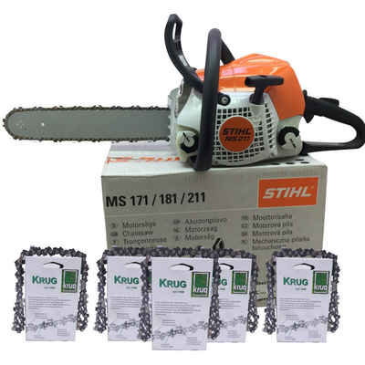 STIHL Benzin-Kettensäge Stihl MS 211 Motorsäge + 5 Profi C Sägeketten (35 cm) 3/8P 1