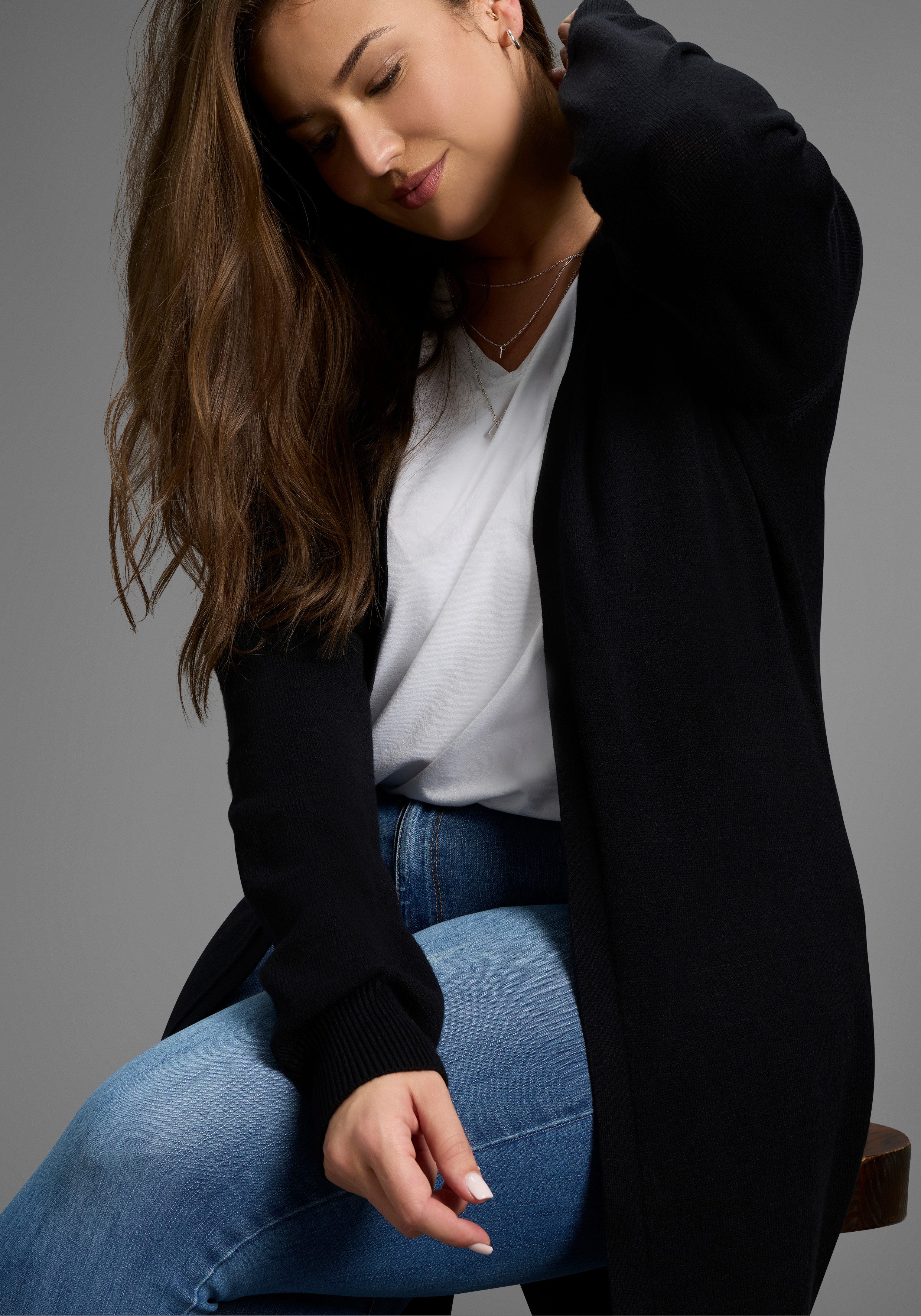 Laura Scott CURVE Longstrickjacke in kuschelweichem Wohlfühlstrick - GROSSE günstig online kaufen