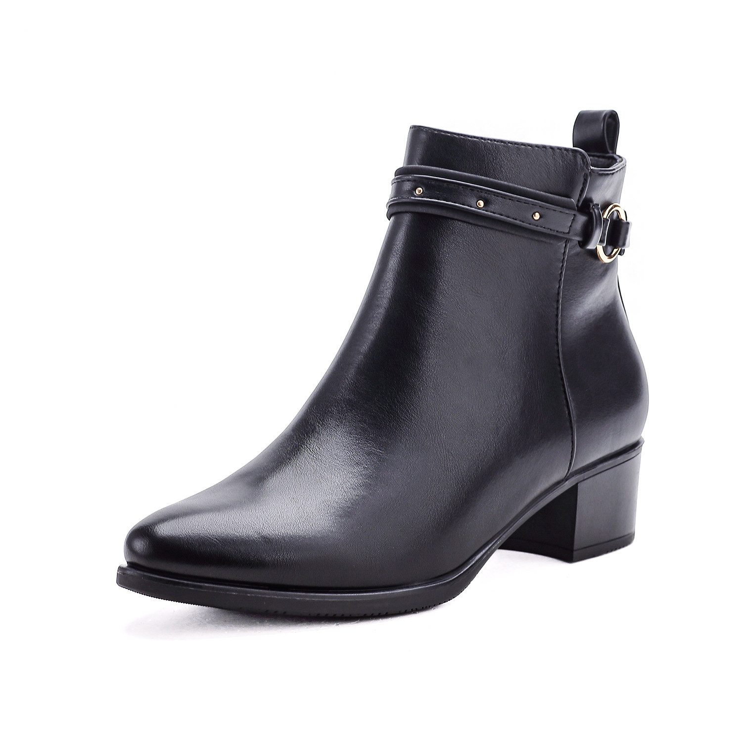 Elara Damen Ankle Boots mit Riemen, Ziernieten und Blockabsatz Stiefelette