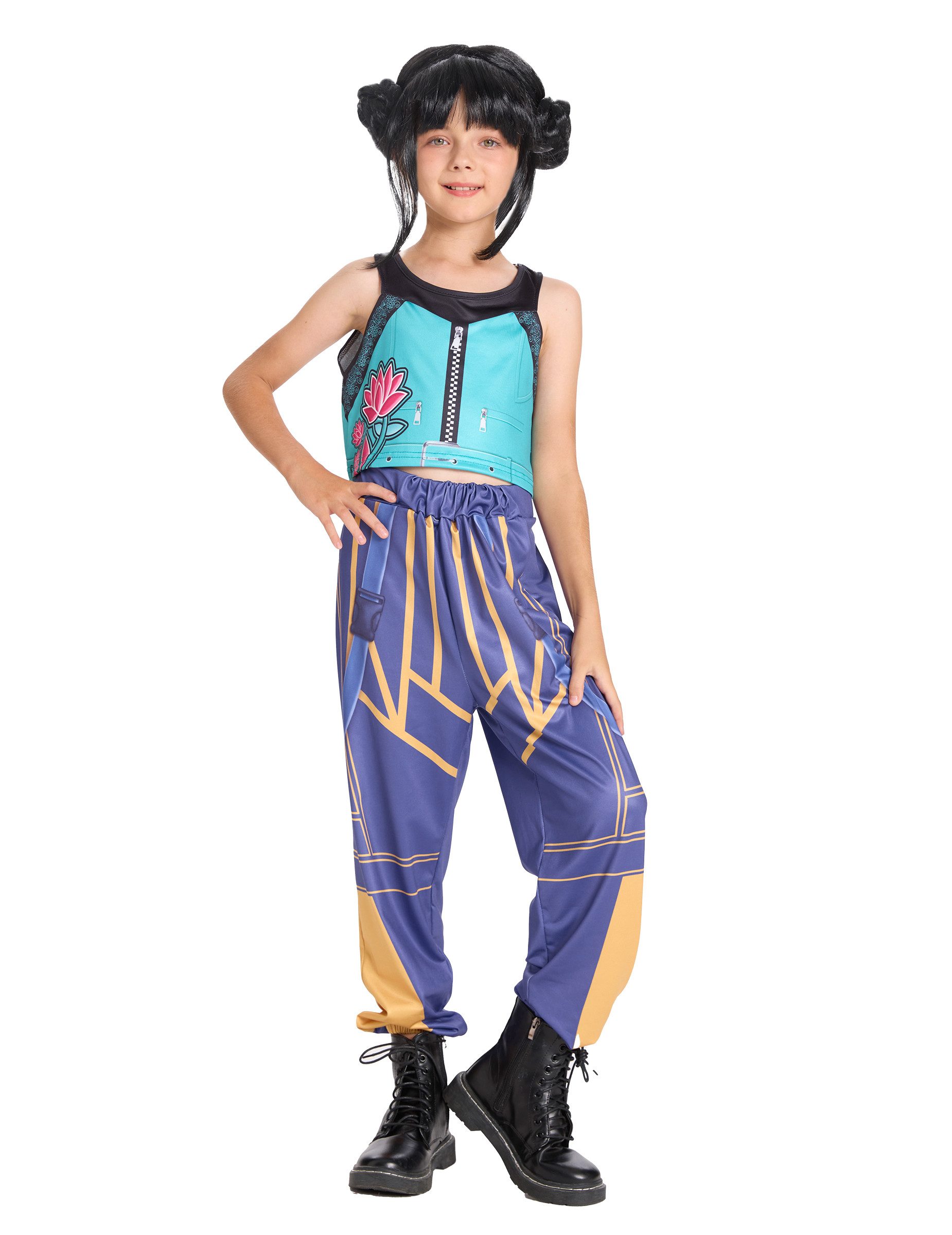 JADEO Kostüm Dämonenjägerin Kostüm Mädchen Kpop-Kriegerin blau-violett