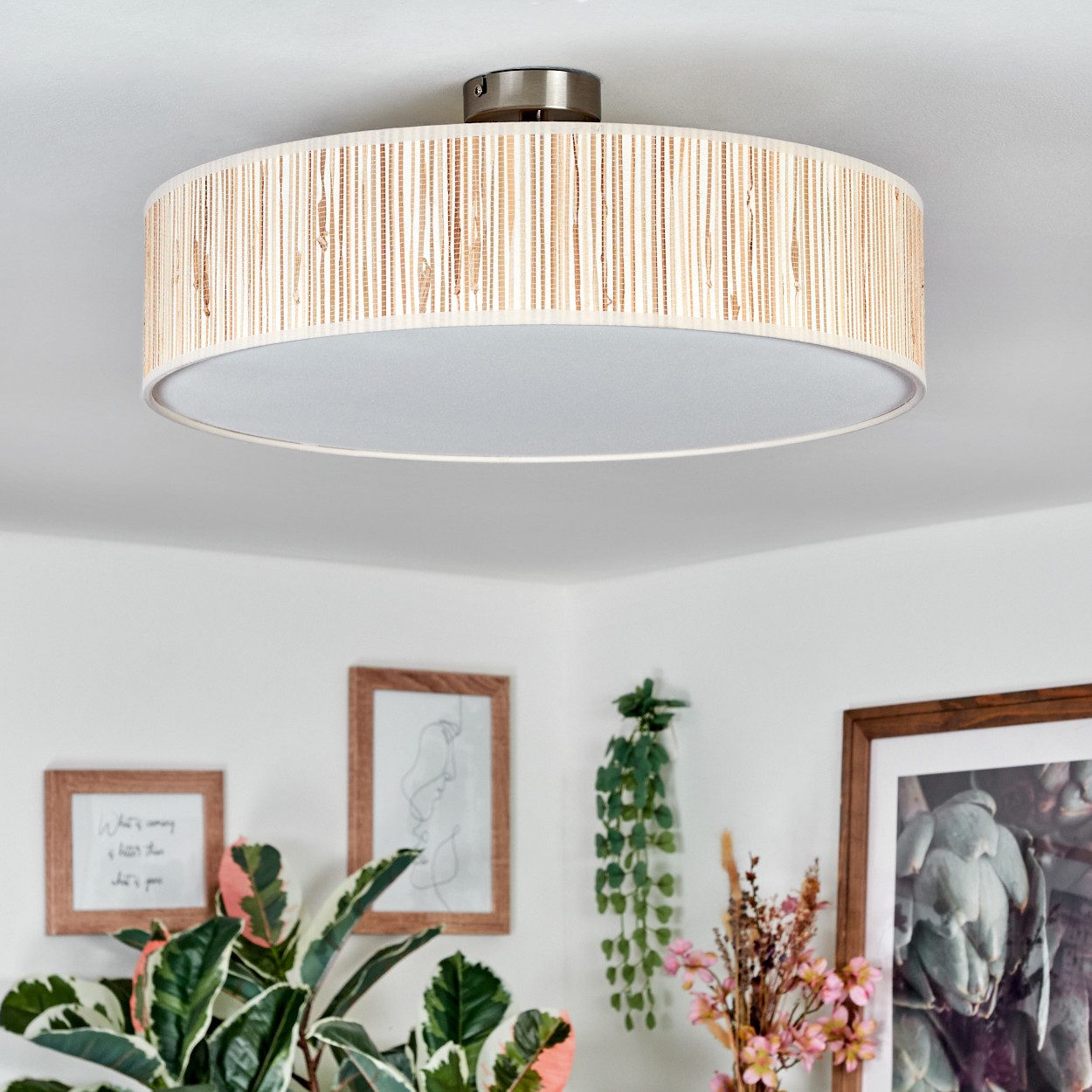 hofstein Deckenleuchte Deckenlampe aus Metall/Seegras/Stoff/Kunststoff in günstig online kaufen