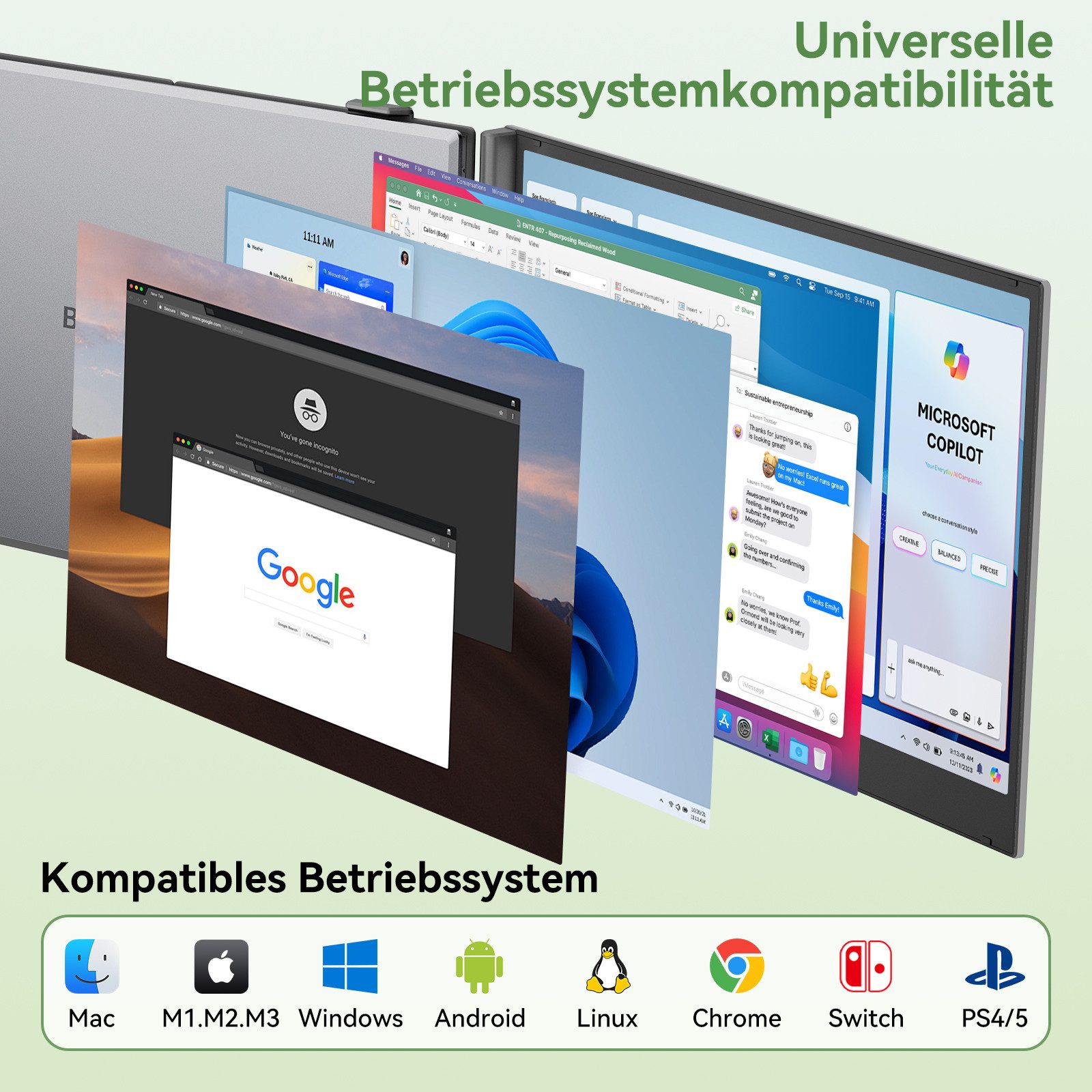 blackview 1920 × 1200 Laptop-Bildschirm-Extender, Dual-Screen, IPS LCD Portabler Monitor (1920x1200 px, Full HD, IPS, 1kg, 16:10, 14-17,3 Zoll & Windows/Mac/Android/Chrome-Kompatibilität)