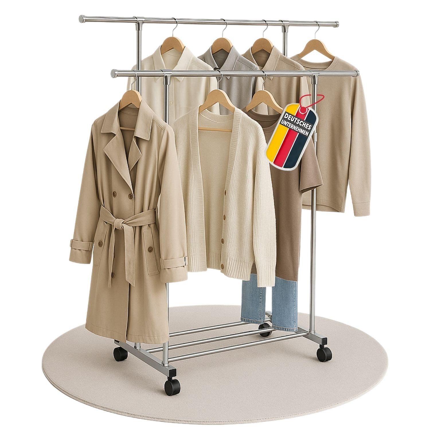 Coemo Kleiderständer, Garderobenständer mit Doppelstange, mit Rollen und Ab günstig online kaufen