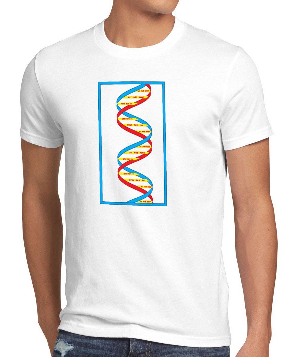 style3 Print-Shirt Herren T-Shirt Sheldon DNA Big Fan Theory Bazinga Bang Cooper Serie dns tbbt bio weiß