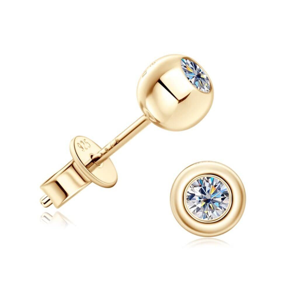 Paar Ohrstecker Funkelnde Kugel Moissanit Damen Ohrstecker 0,2ct 14K Gold 3,5 mm