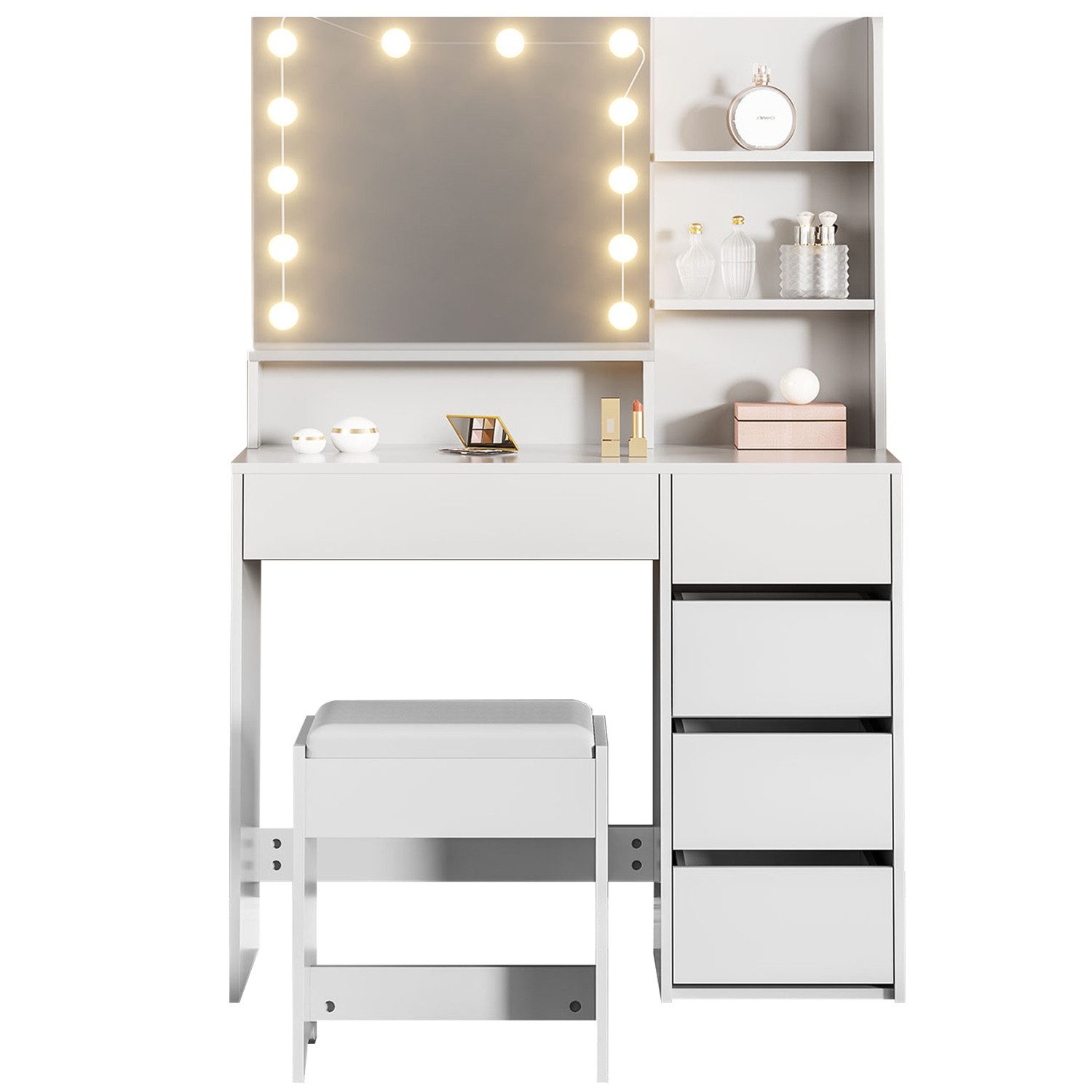 Schminktisch Schminktisch-Set mit Hocker, inklusive 12 verstellbaren LEDs