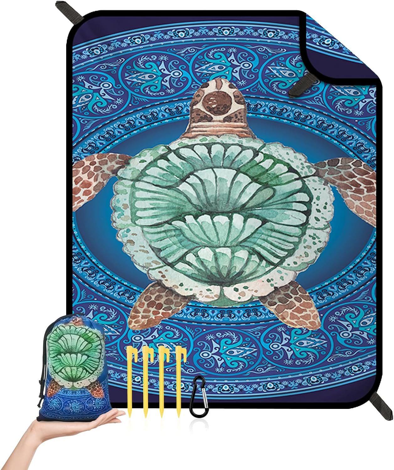 Picknickdecke Stranddecke Sandfrei - 180x220 cm Strapazierfähiges Picknickdecke, Agger, Kompakt Waschbar Strandmatte für Strand, Wandern, Reisen