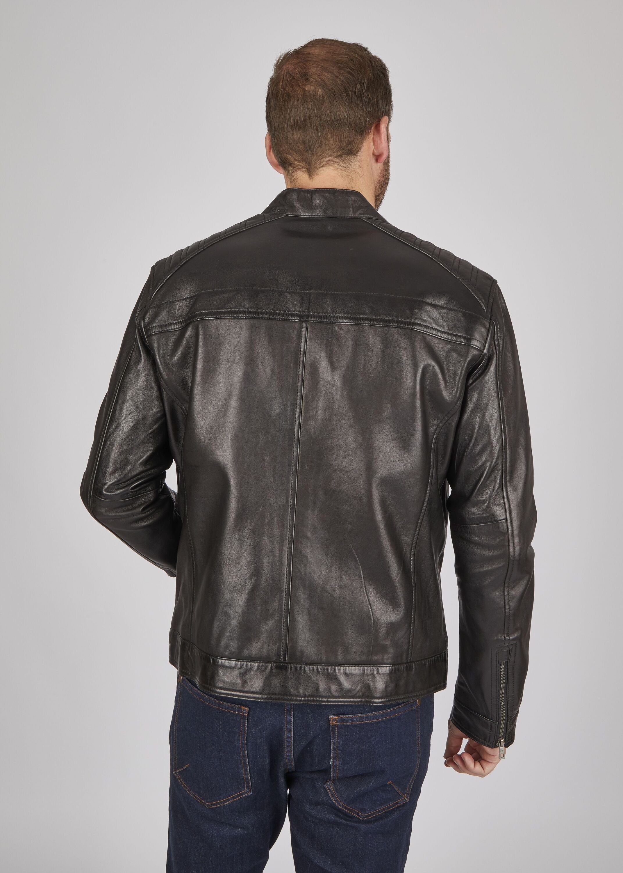 bugatti Lederjacke BUAMADEO (1-St) mit Stehkragen und Druckknopfriegel
