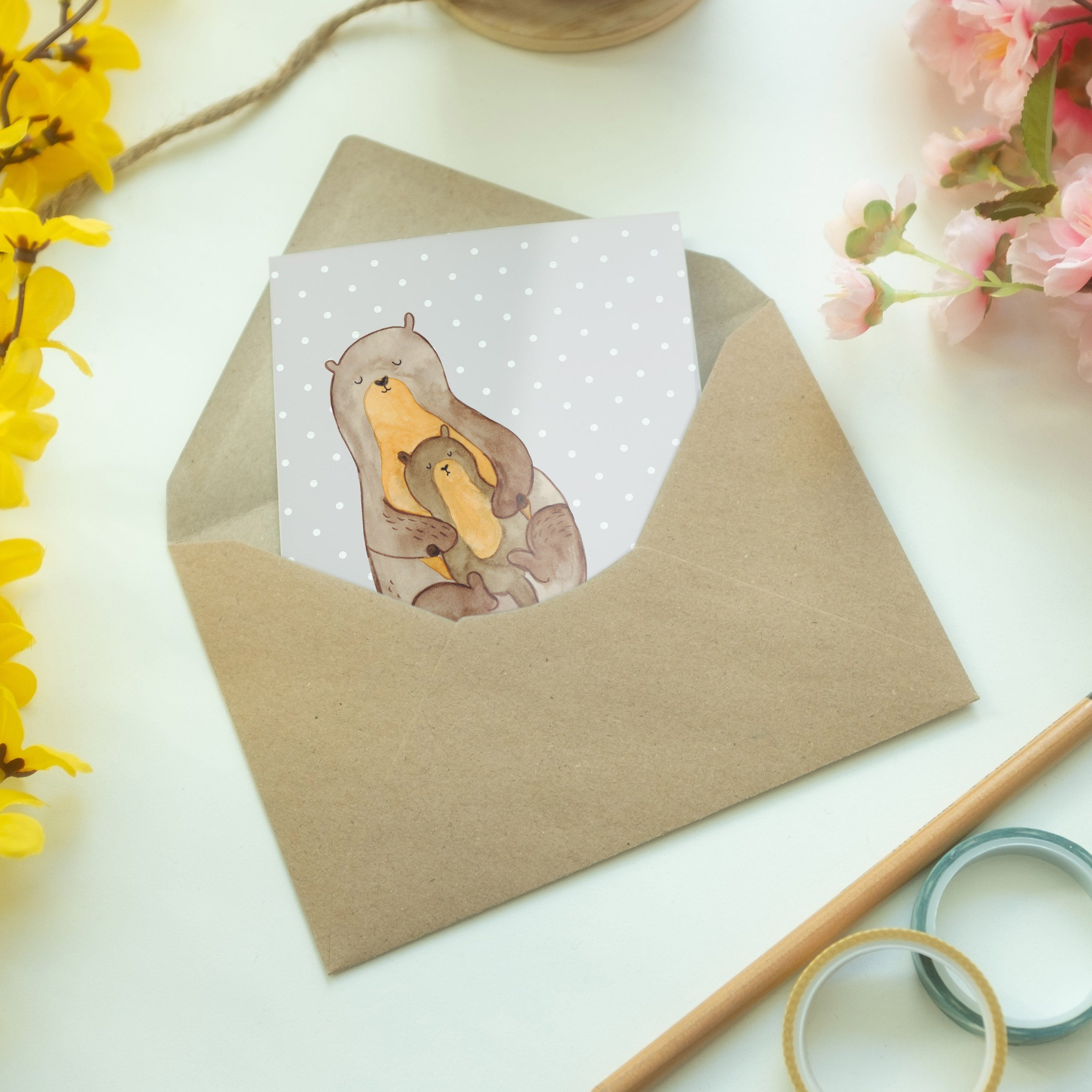 Mr. & Mrs. Panda O Familie, Kind Grußkarte Geschenk, Grau Einladungskarte, mit - - Pastell Otter