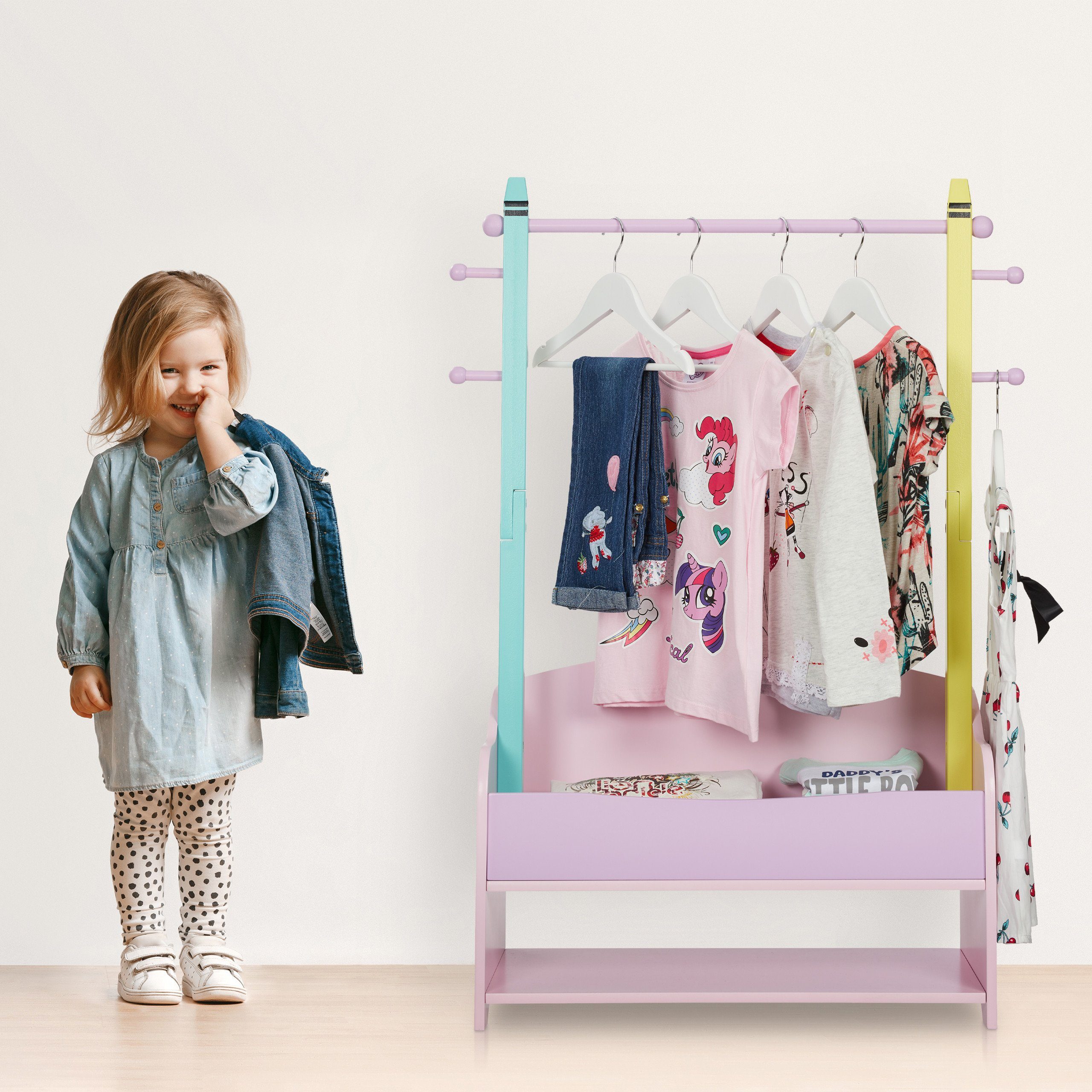 relaxdays Kleiderständer Kinder Kleiderständer mit Ablagen