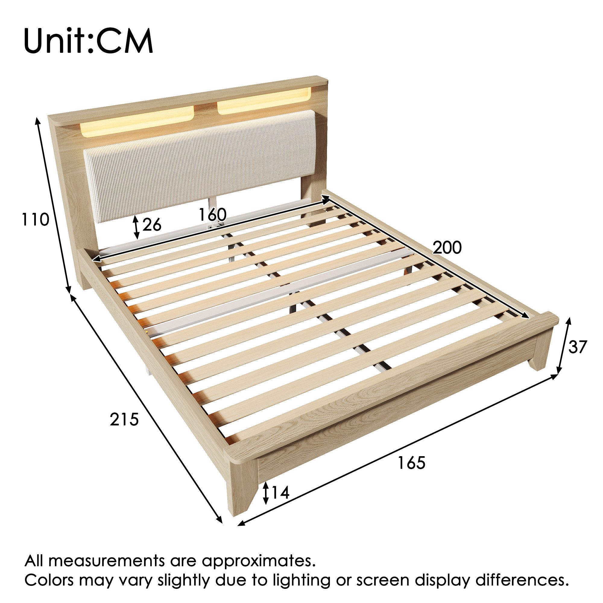 Ulife Holzbett Doppelbett mit Stauraum-Kopfteil und günstig online kaufen