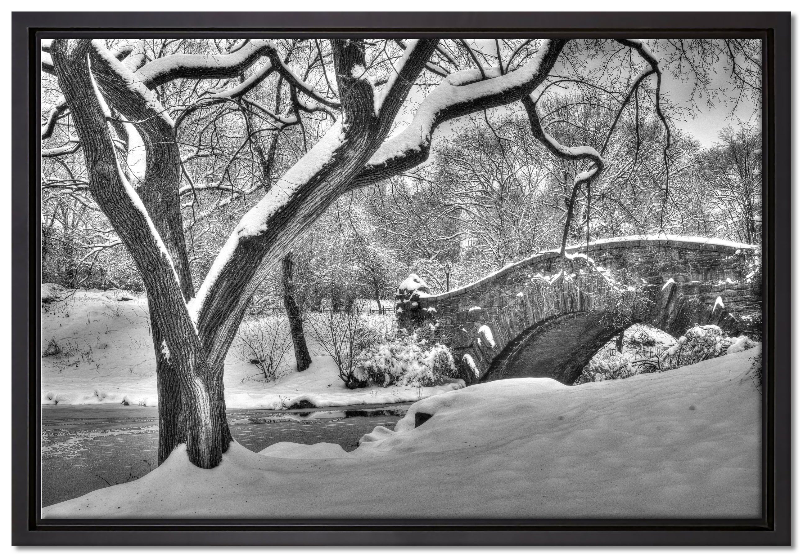 Pixxprint Leinwandbild Central Park New York, Wanddekoration (1 St), Leinwandbild fertig bespannt, in einem Schattenfugen-Bilderrahmen gefasst, inkl. Zackenaufhänger