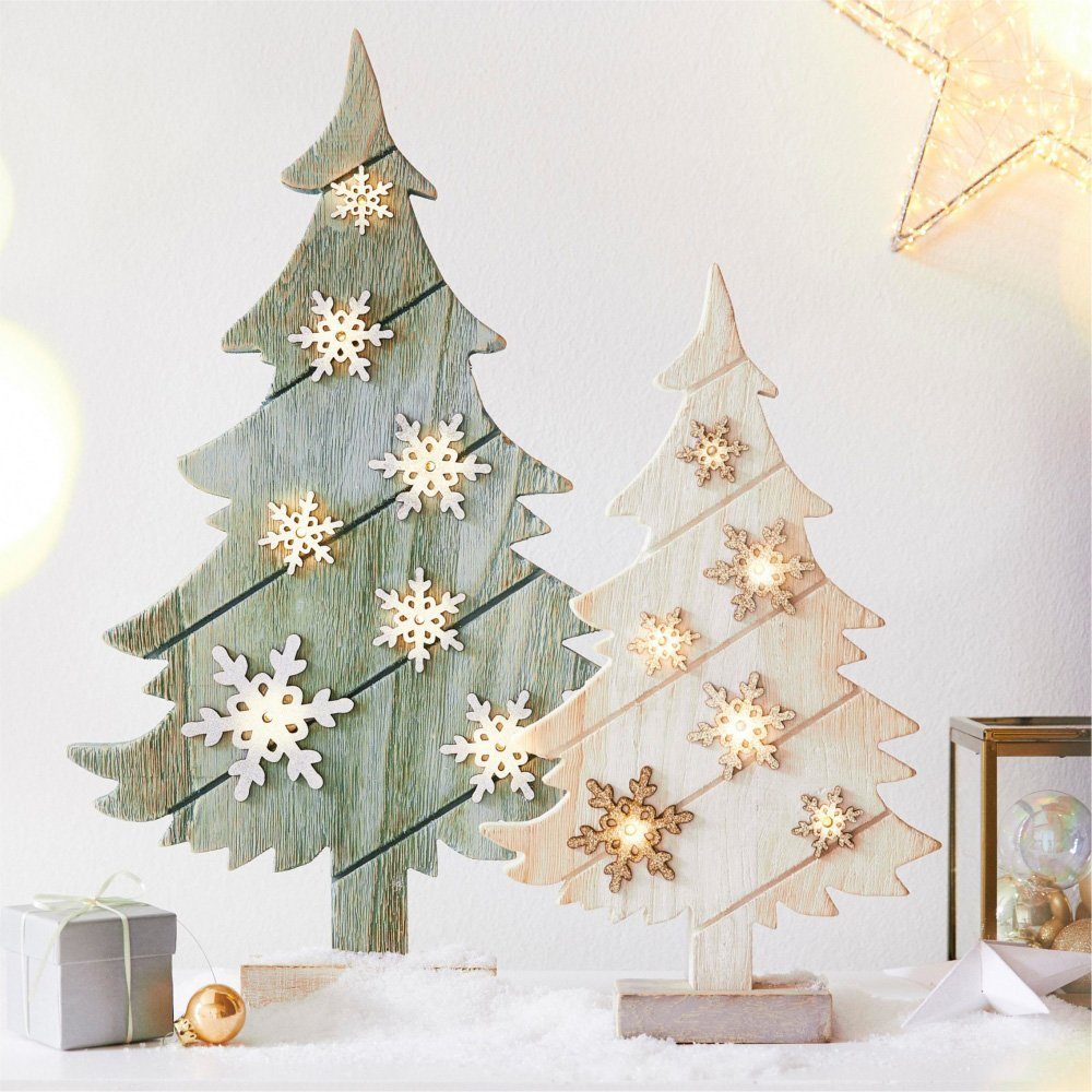 LED Weihnachtsdeko Schneider Warmweiß, Tannen, integriert, Baum veredelt LED Glitzer-Schneeflocken, mit fest