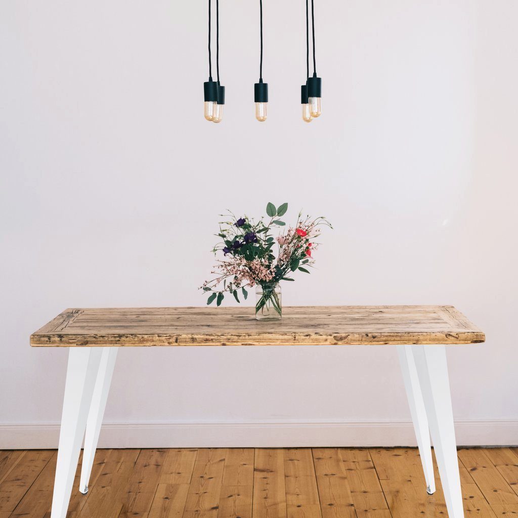 Natural Goods Berlin Tischbein NEW ERA Legs Schräg, Haarnadelbeindesign mit Seitenwand, 42cm (Bank / Couchtisch), White