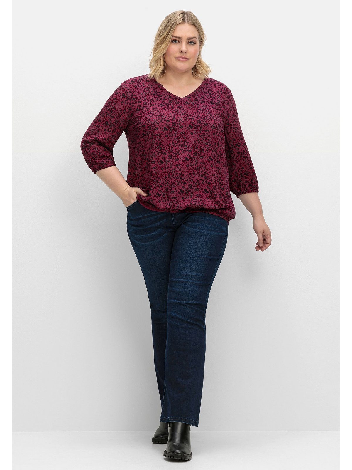 Sheego Tunika Große Größen mit Minimalprint und Saum-Gummizug