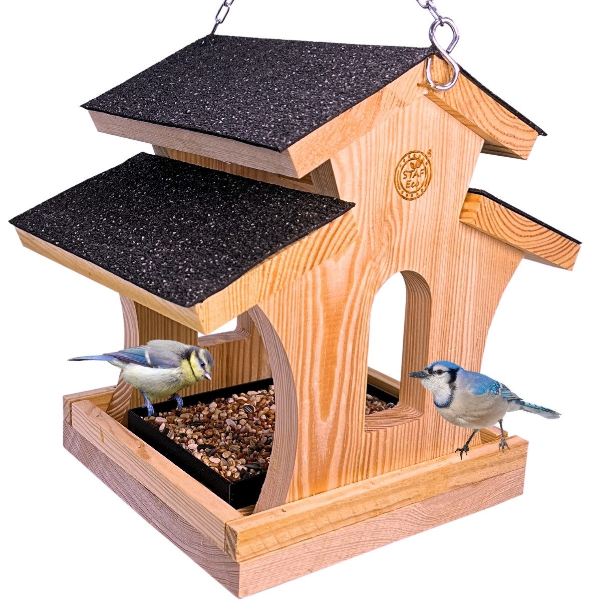 Stafeco Vogelhaus Vogelfutterhaus für Balkon und Garten Futterhaus Handarbeit, Verschiedene Modelle Mit/Ohne aufklappbares Dach Handarbeit Naturholz