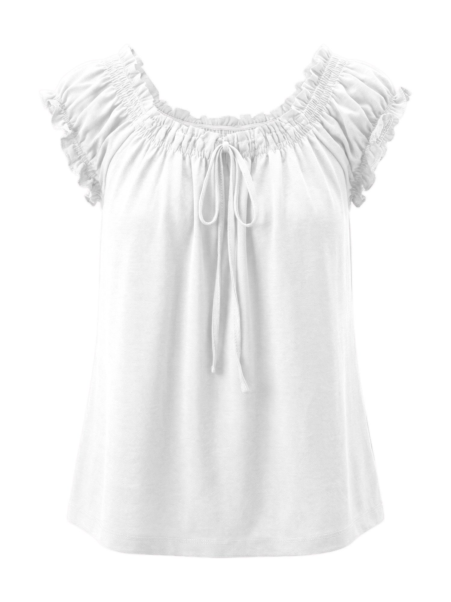 Imily Bela Babydolltop Damen Sommertop mit Puffärmeln und Bindeband vorne (Packung, 1-tlg., 1per-Pack) einfarbig